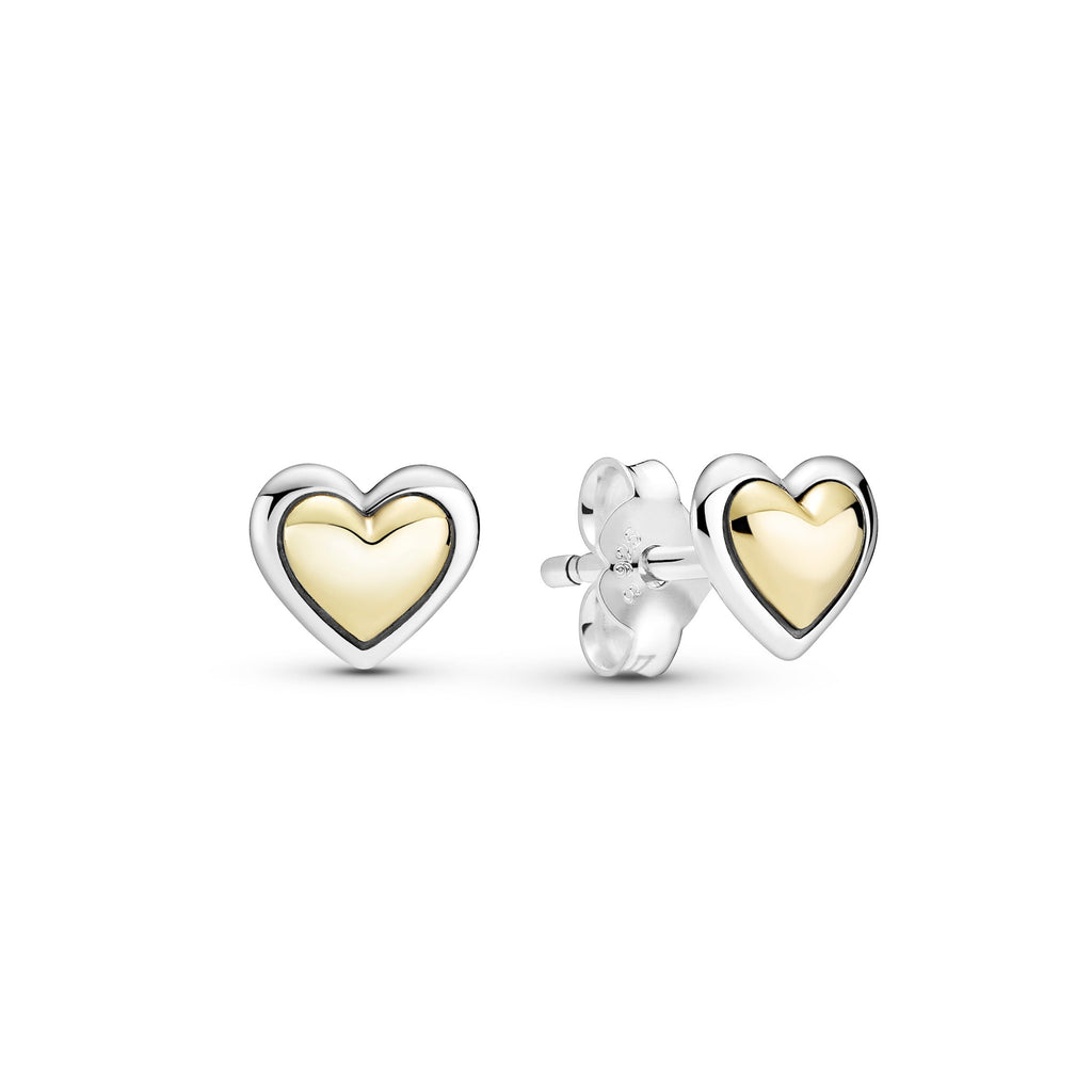 PANDORA Heart Sterling Silver And 14K Gold Necklace And Earring Jewellery Set 14K Gold Plated Unique Metal Blend Online-Exclusive Bundle Sets