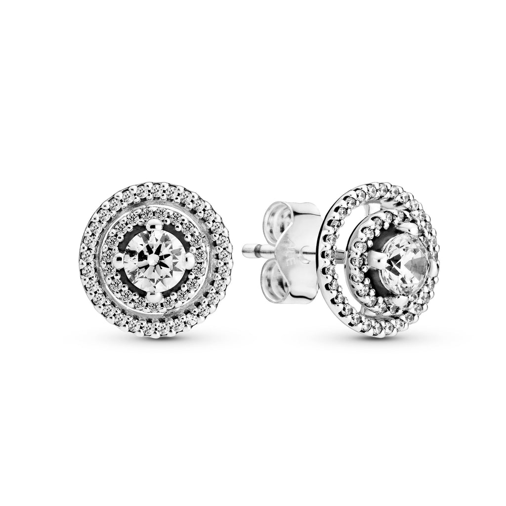 PANDORA Sparkling Double Halo Stud Earrings Cubic Zirconia Weddings Statement Ring Jewelry Gift