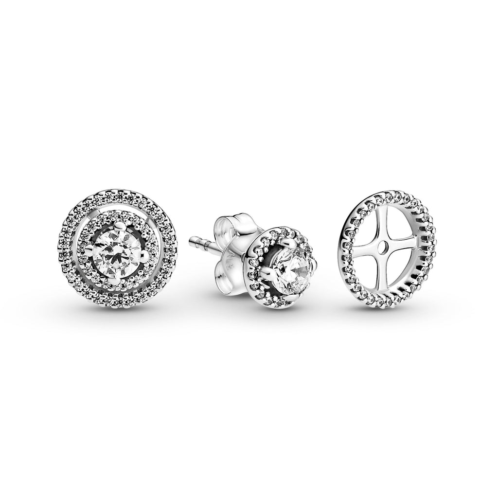 PANDORA Sparkling Double Halo Stud Earrings Cubic Zirconia Weddings Statement Ring Jewelry Gift