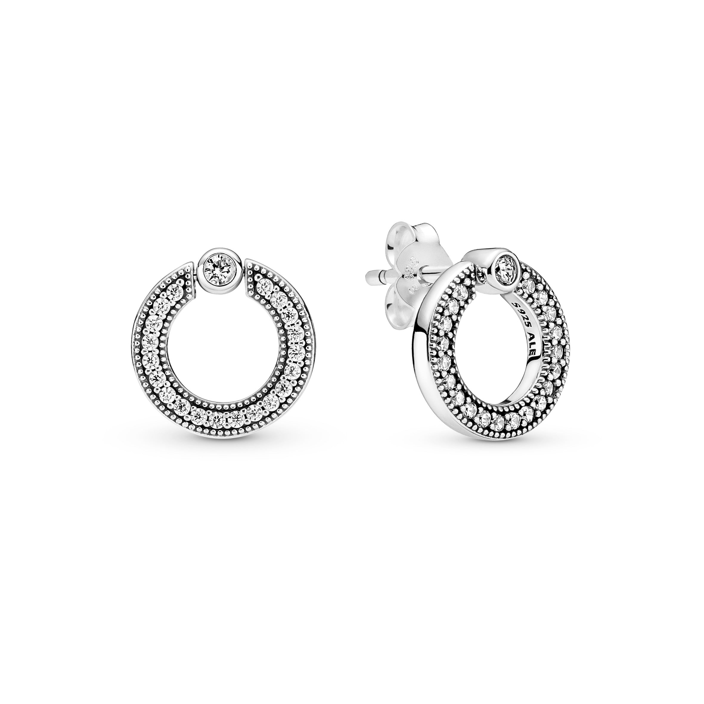 PANDORA Pavé And Logo Circle Reversible Stud Earrings Cubic Zirconia Statement Ring Jewelry Gift