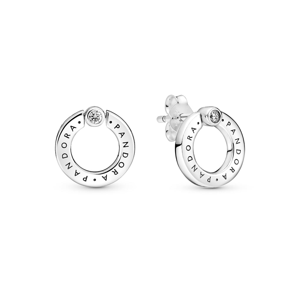 PANDORA Pavé And Logo Circle Reversible Stud Earrings Cubic Zirconia Statement Ring Jewelry Gift