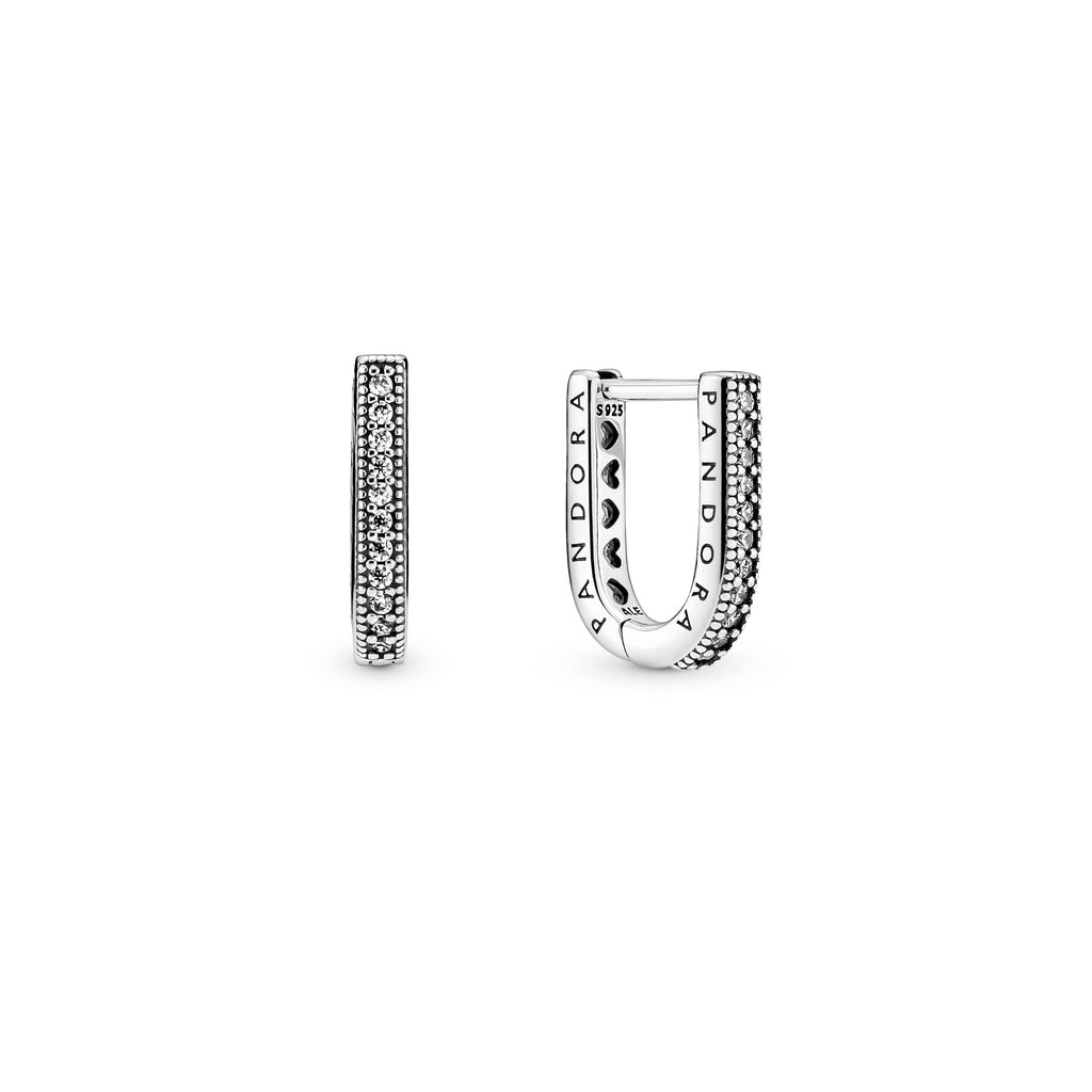 PANDORA U-shaped Hoop Earrings Cubic Zirconia Statement Ring Jewelry Gift