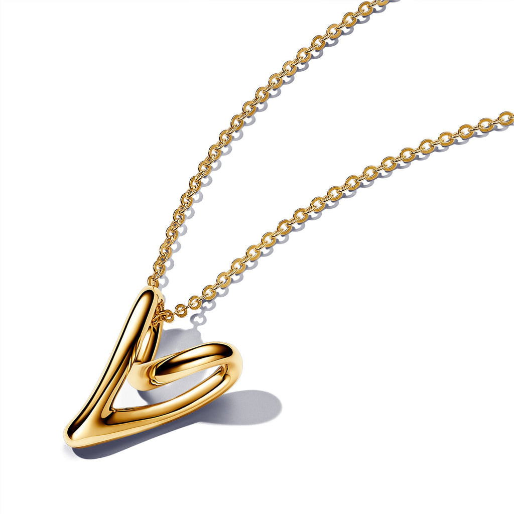 PANDORA Organically Shaped Heart Pendant Necklace 14K Gold Plated Unique Metal Blend Necklaces Jewelry Gift