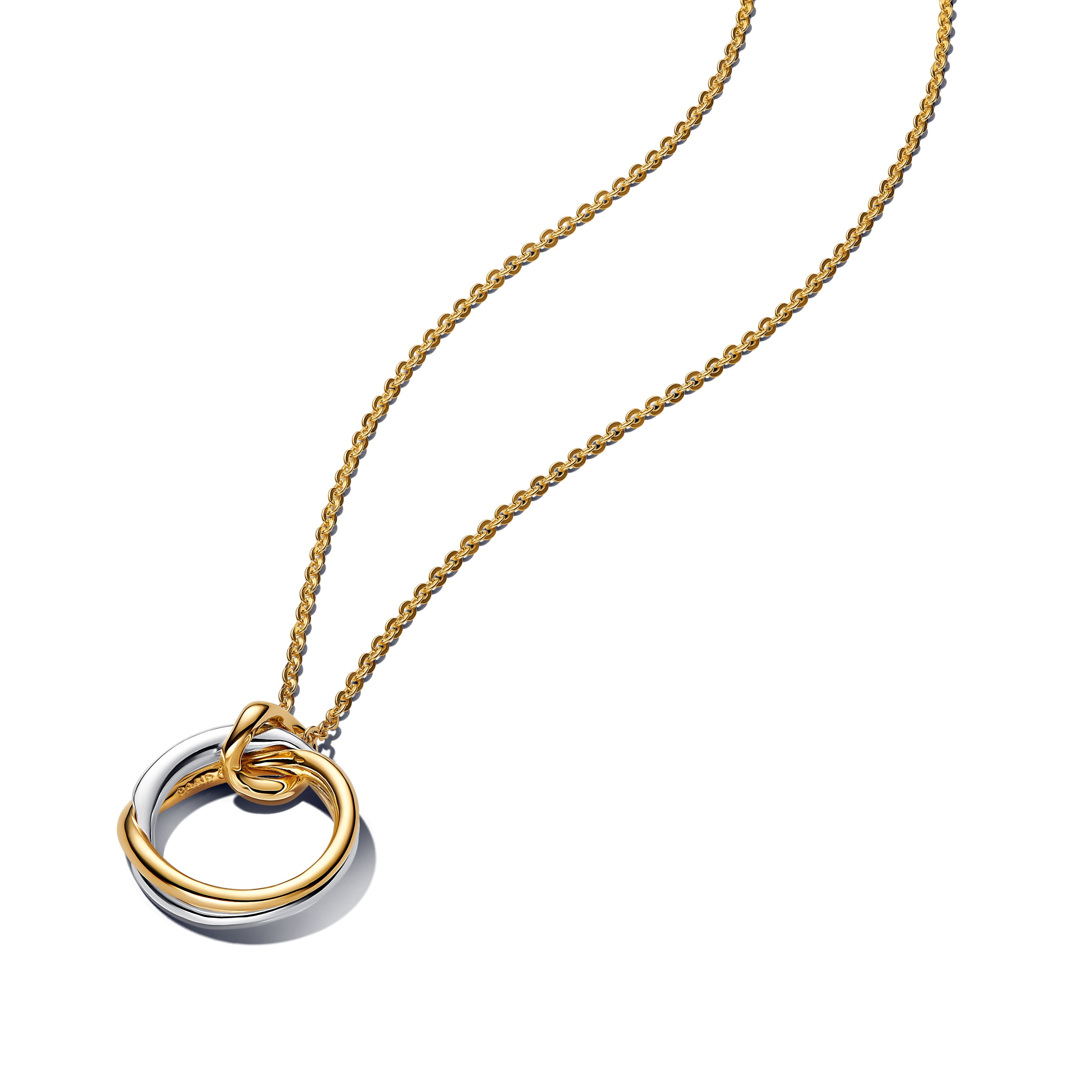 PANDORA Organically Shaped Two-Tone Pendant Necklace 14K Gold Plated Unique Metal Blend Summer Necklaces Jewelry Gift