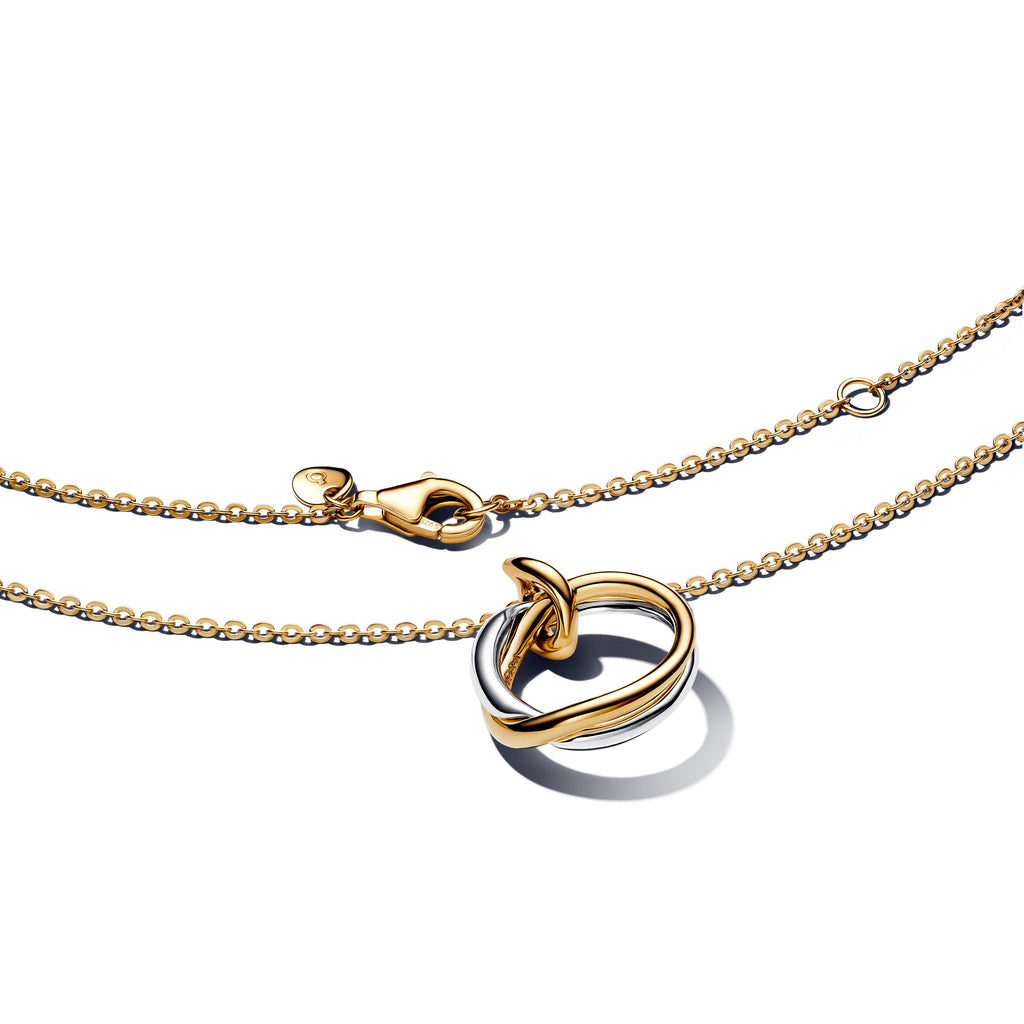PANDORA Organically Shaped Two-Tone Pendant Necklace 14K Gold Plated Unique Metal Blend Summer Necklaces Jewelry Gift