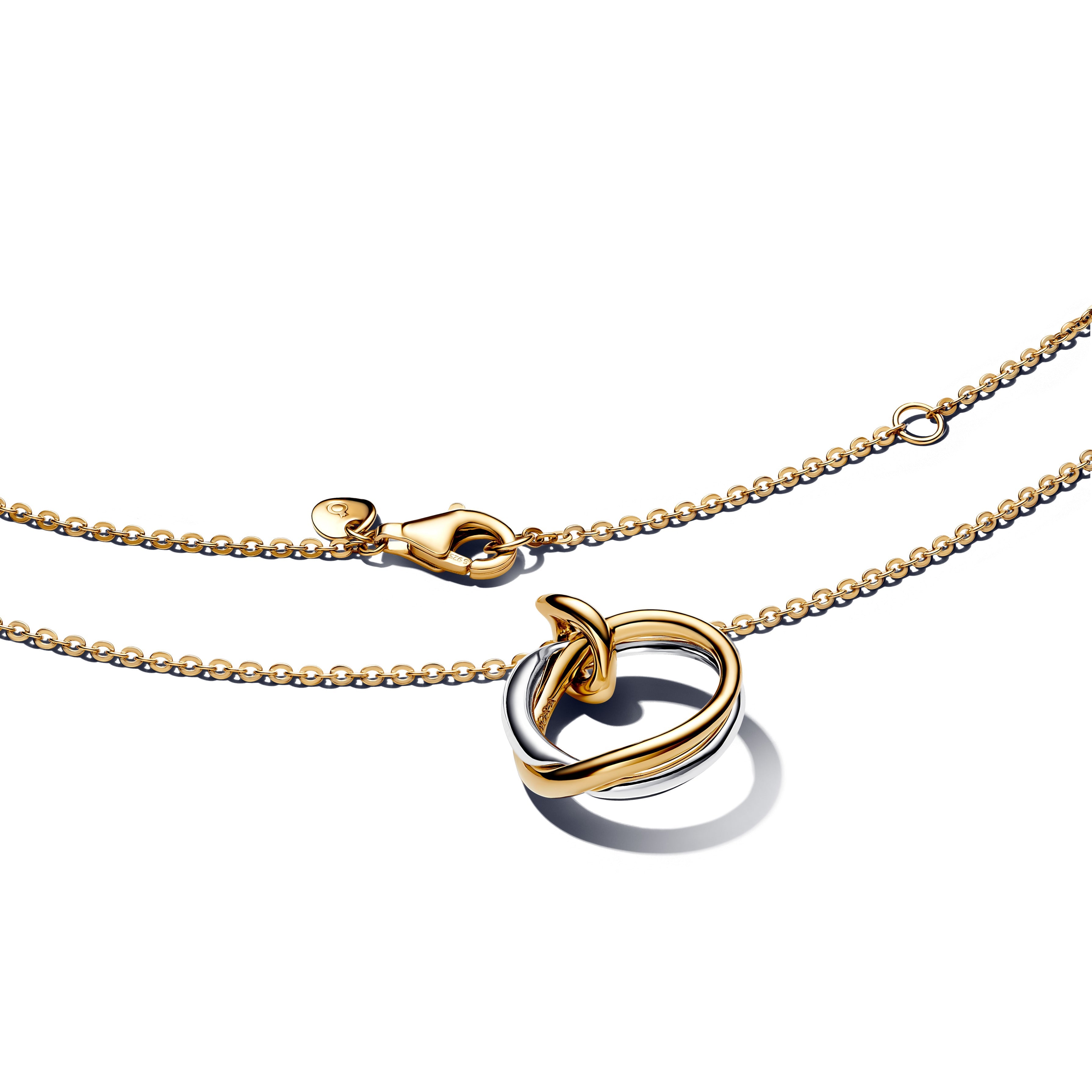 PANDORA Organically Shaped Two-Tone Pendant Necklace 14K Gold Plated Unique Metal Blend Summer Necklaces Jewelry Gift