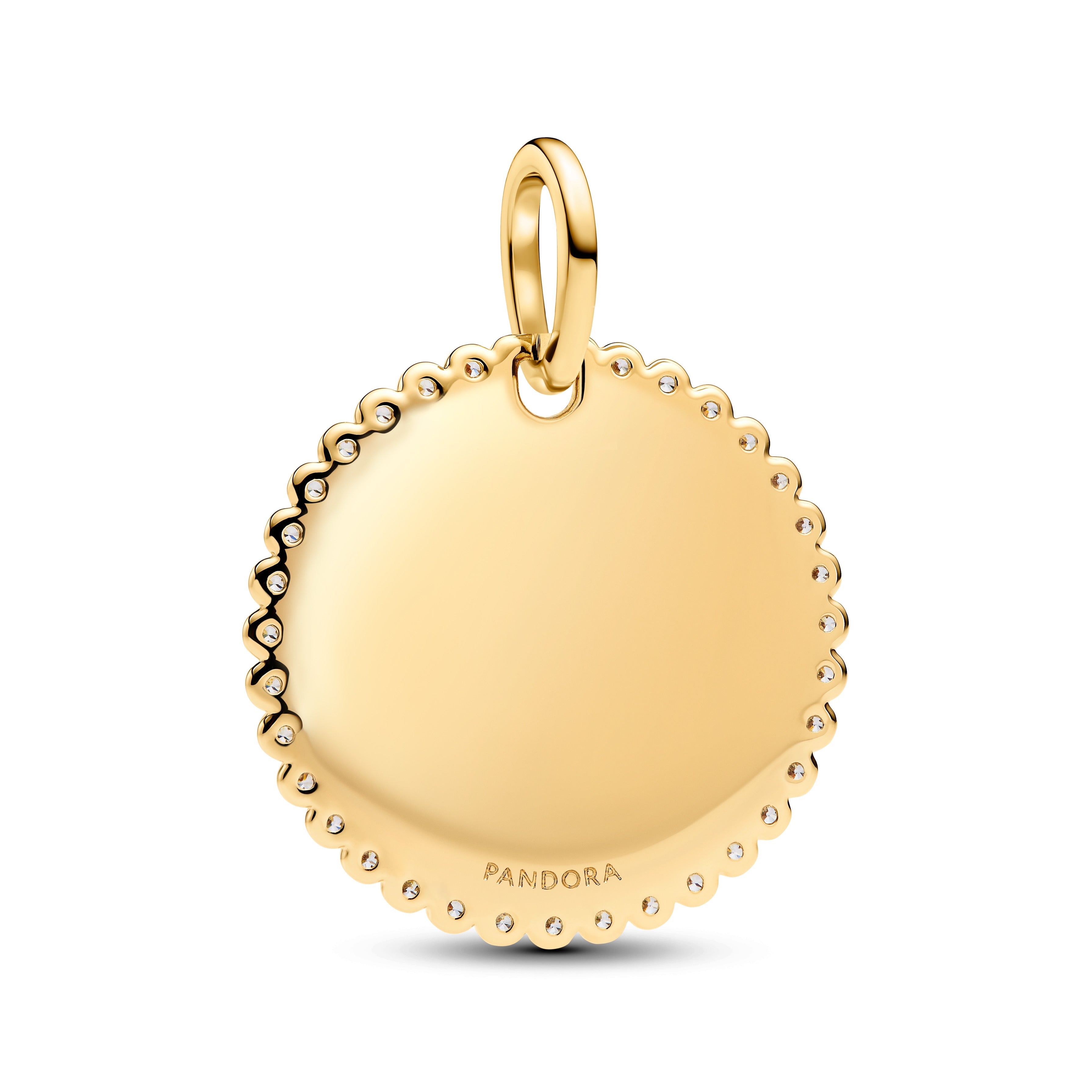 PANDORA Engravable Round Tag Pendant 14K Gold Plated Unique Metal Blend Charms Bracelet Charm Jewelry Gift
