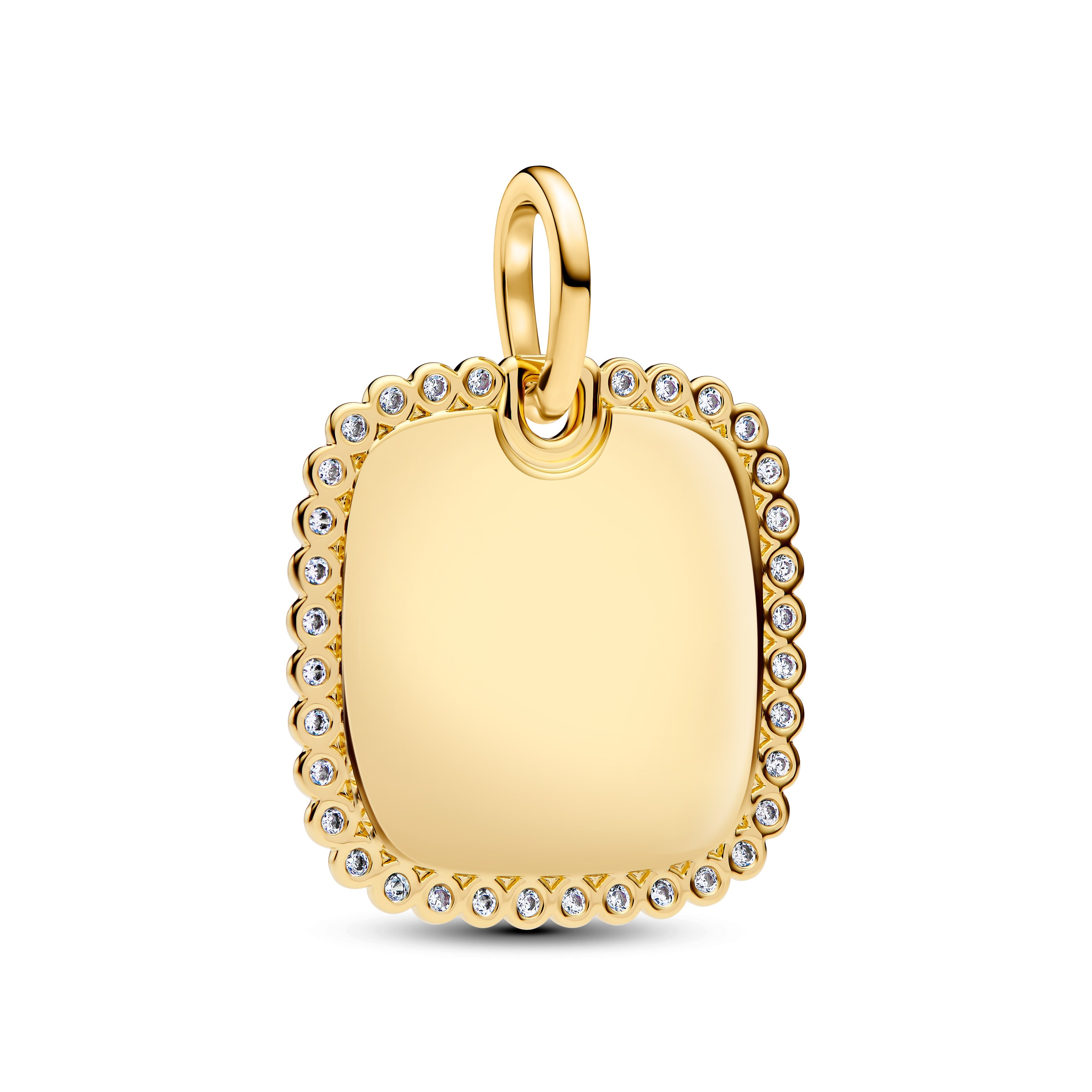 PANDORA Engravable Square Tag Pendant 14K Gold Plated Unique Metal Blend Charms Bracelet Charm Jewelry Gift