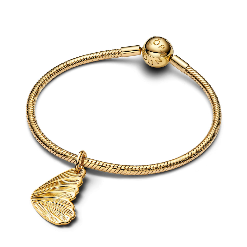 PANDORA Engravable Butterfly Wing Tag Pendant 14K Gold Plated Unique Metal Blend Charms Bracelet Charm Jewelry Gift