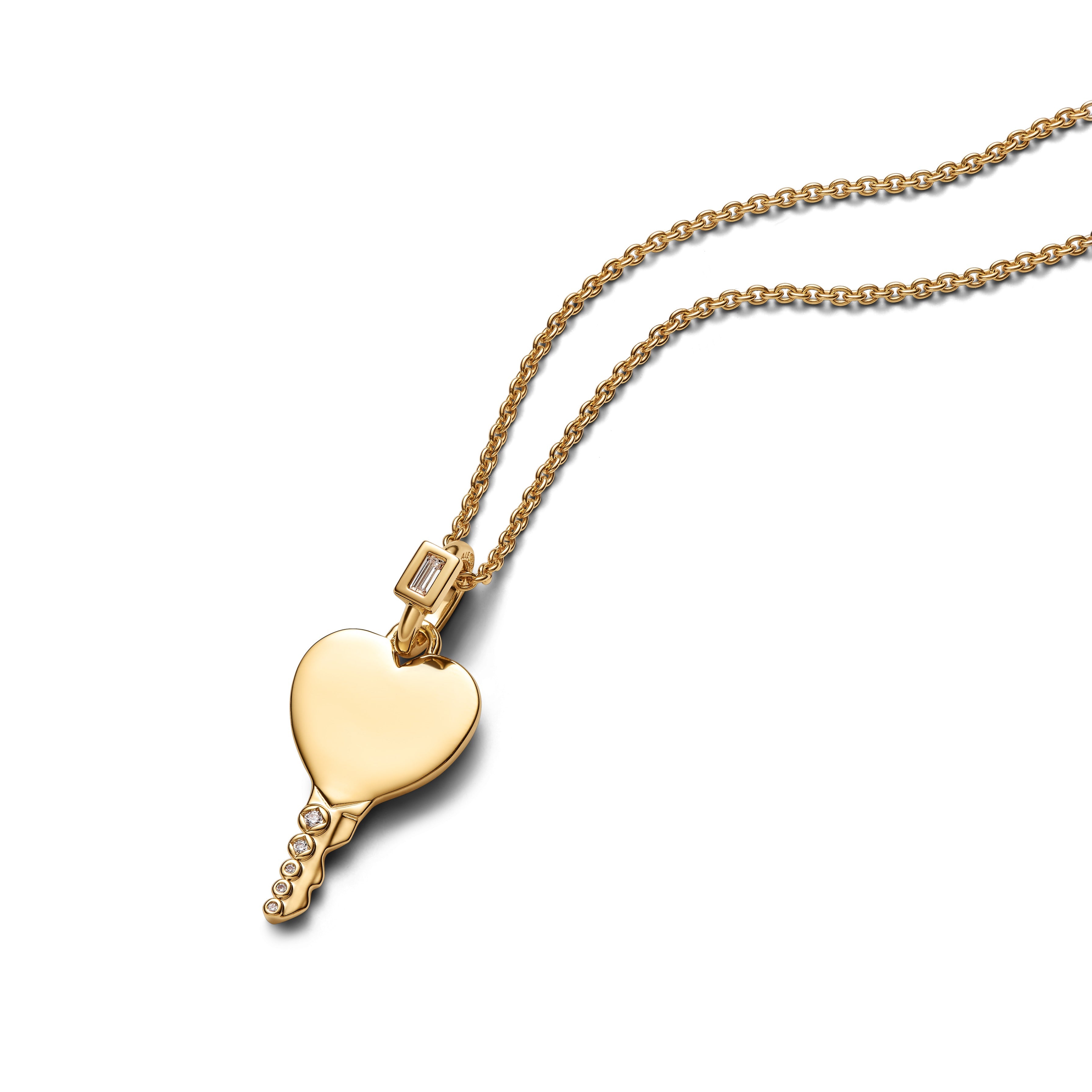 PANDORA Engravable Heart Key Pendant 14K Gold Plated Unique Metal Blend Necklaces Pendant Necklace Jewelry Gift