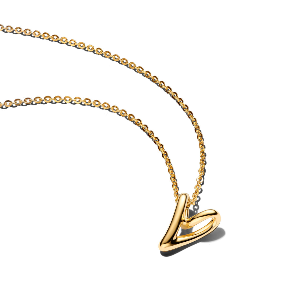 PANDORA Organically Shaped Heart Small Pendant Necklace 14K Gold Plated Unique Metal Blend Necklaces Jewelry Gift