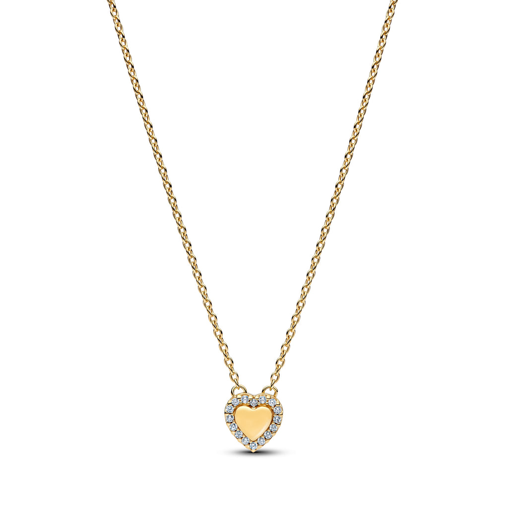 PANDORA Engravable Heart Halo Collier Necklace 14K Gold Plated Unique Metal Blend Necklaces Pendant Necklace Jewelry Gift