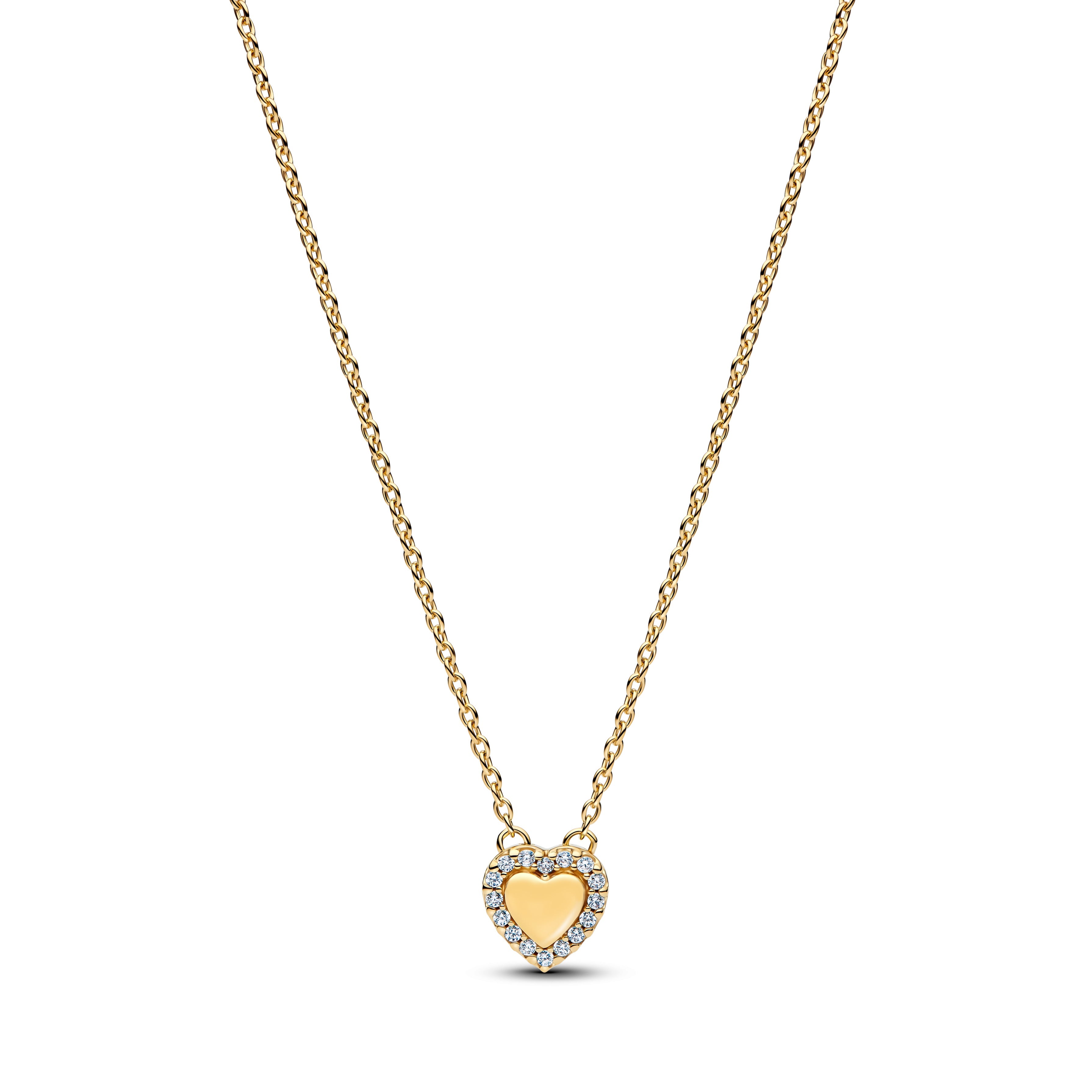 PANDORA Engravable Heart Halo Collier Necklace 14K Gold Plated Unique Metal Blend Necklaces Pendant Necklace Jewelry Gift