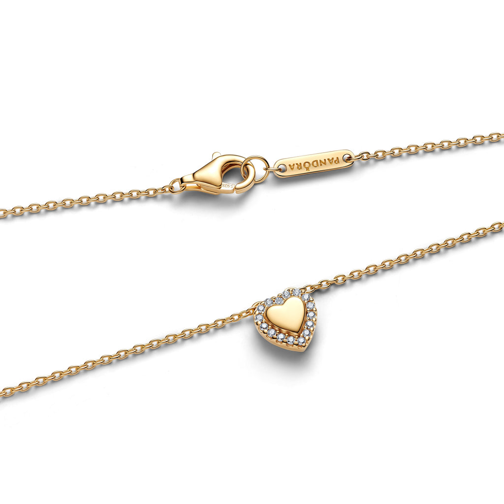 PANDORA Engravable Heart Halo Collier Necklace 14K Gold Plated Unique Metal Blend Necklaces Pendant Necklace Jewelry Gift