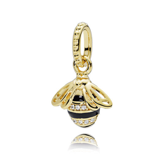 PANDORA Queen Bee Pendant 14K Gold Plated Unique Metal Blend Black Animals Necklaces And Pendants Pendant Necklace Jewelry Gift