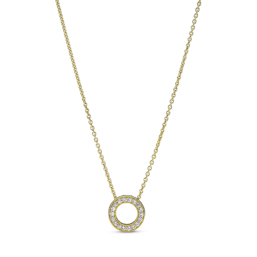 PANDORA Logo Pavé Circle Collier Necklace 14K Gold Plated Unique Metal Blend Necklaces And Pendants Pendant Necklace Jewelry Gift