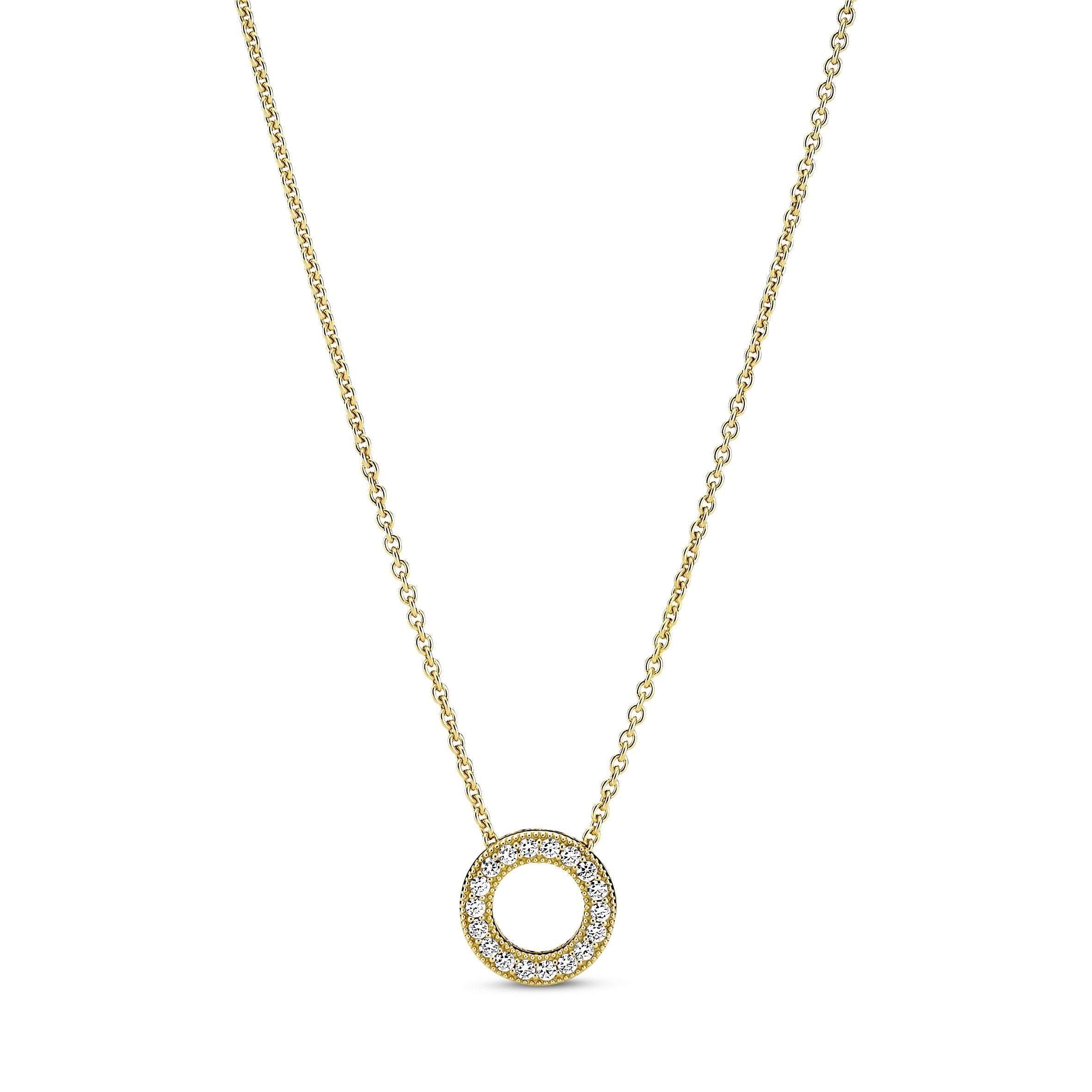 PANDORA Logo Pavé Circle Collier Necklace 14K Gold Plated Unique Metal Blend Necklaces And Pendants Pendant Necklace Jewelry Gift