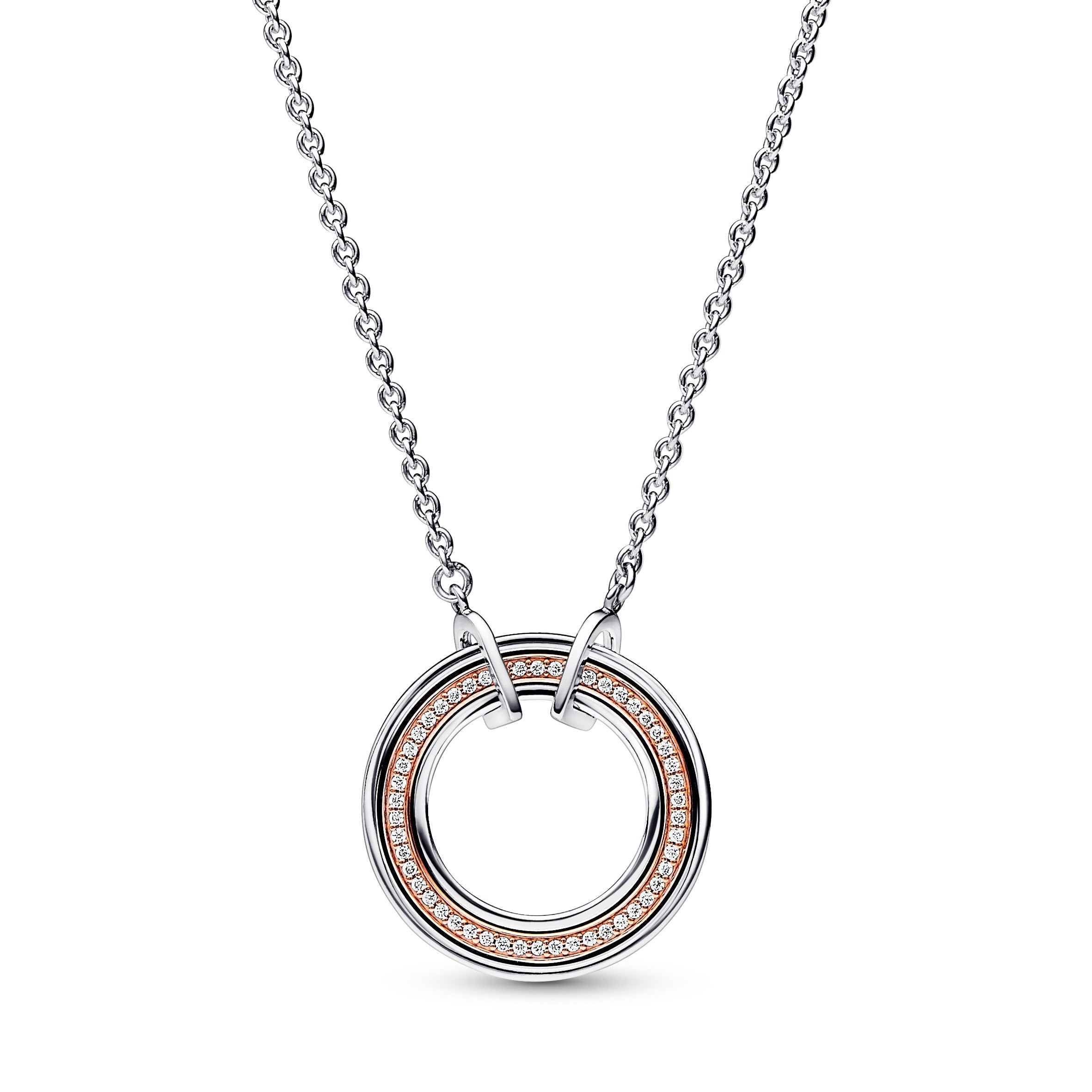 PANDORA Signature Two Tone Logo And Pavé Necklace 14K Rose Gold Plated Unique Metal Blend Weddings Necklaces And Pendants Pendant Necklace Jewelry