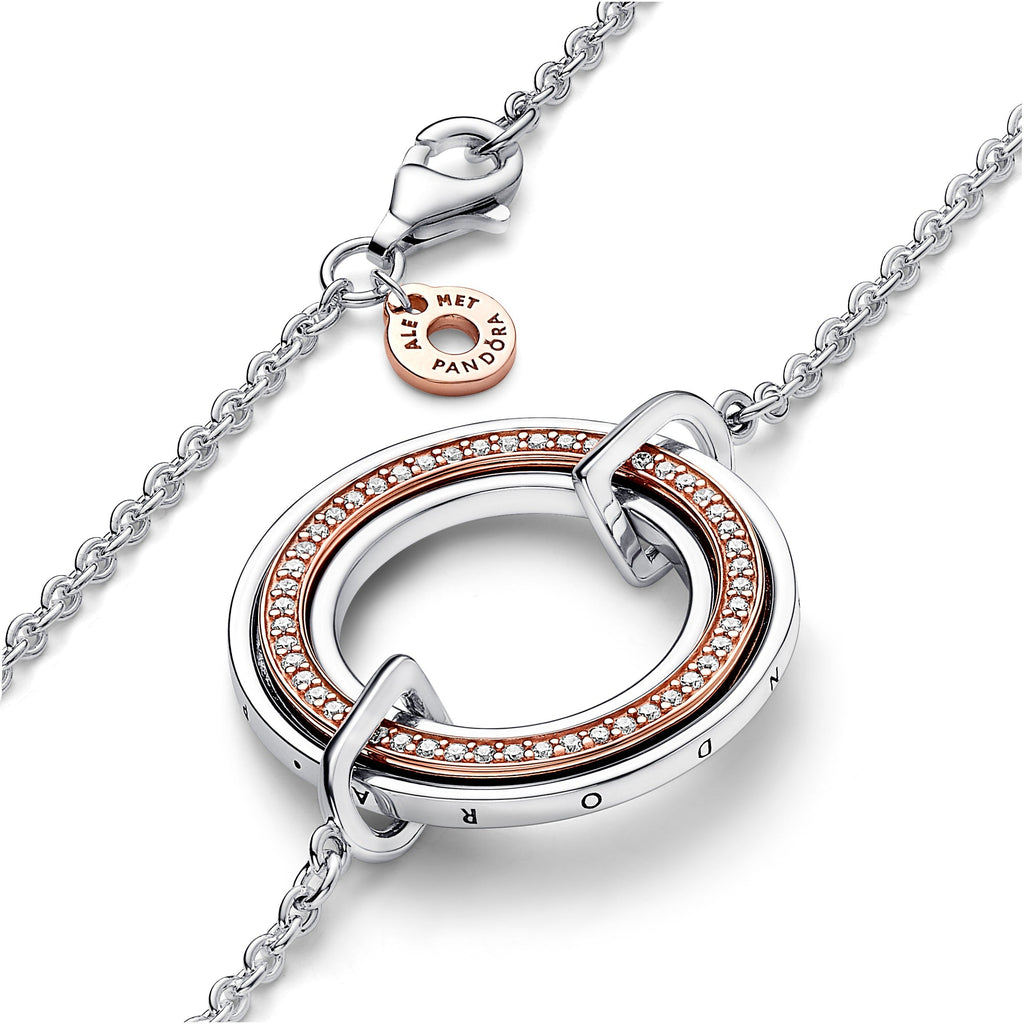 PANDORA Signature Two Tone Logo And Pavé Necklace 14K Rose Gold Plated Unique Metal Blend Weddings Necklaces And Pendants Pendant Necklace Jewelry