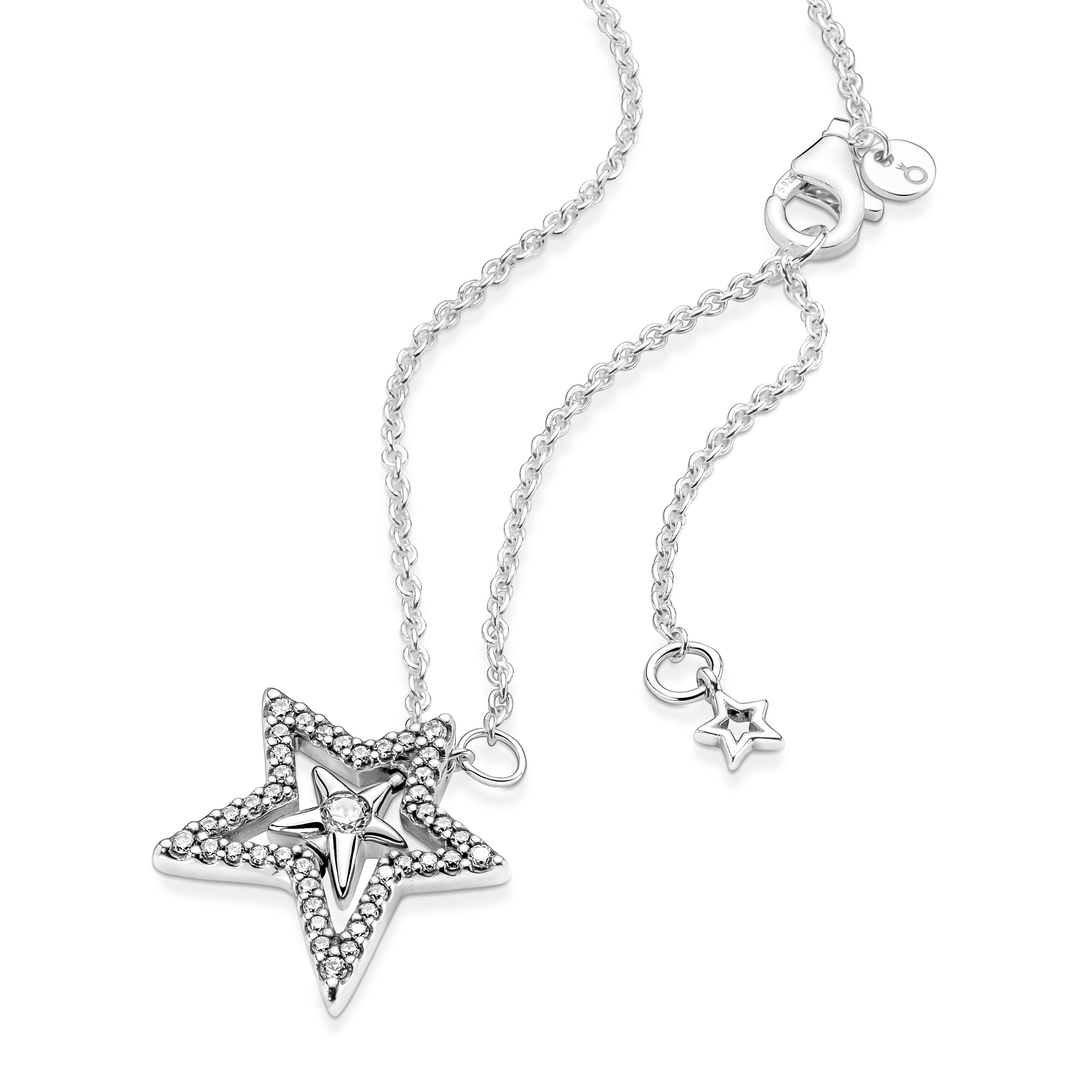 PANDORA Pavé Asymmetric Star Collier Necklace Cubic Zirconia Nature Necklaces And Pendants Pendant Necklace Jewelry Gift