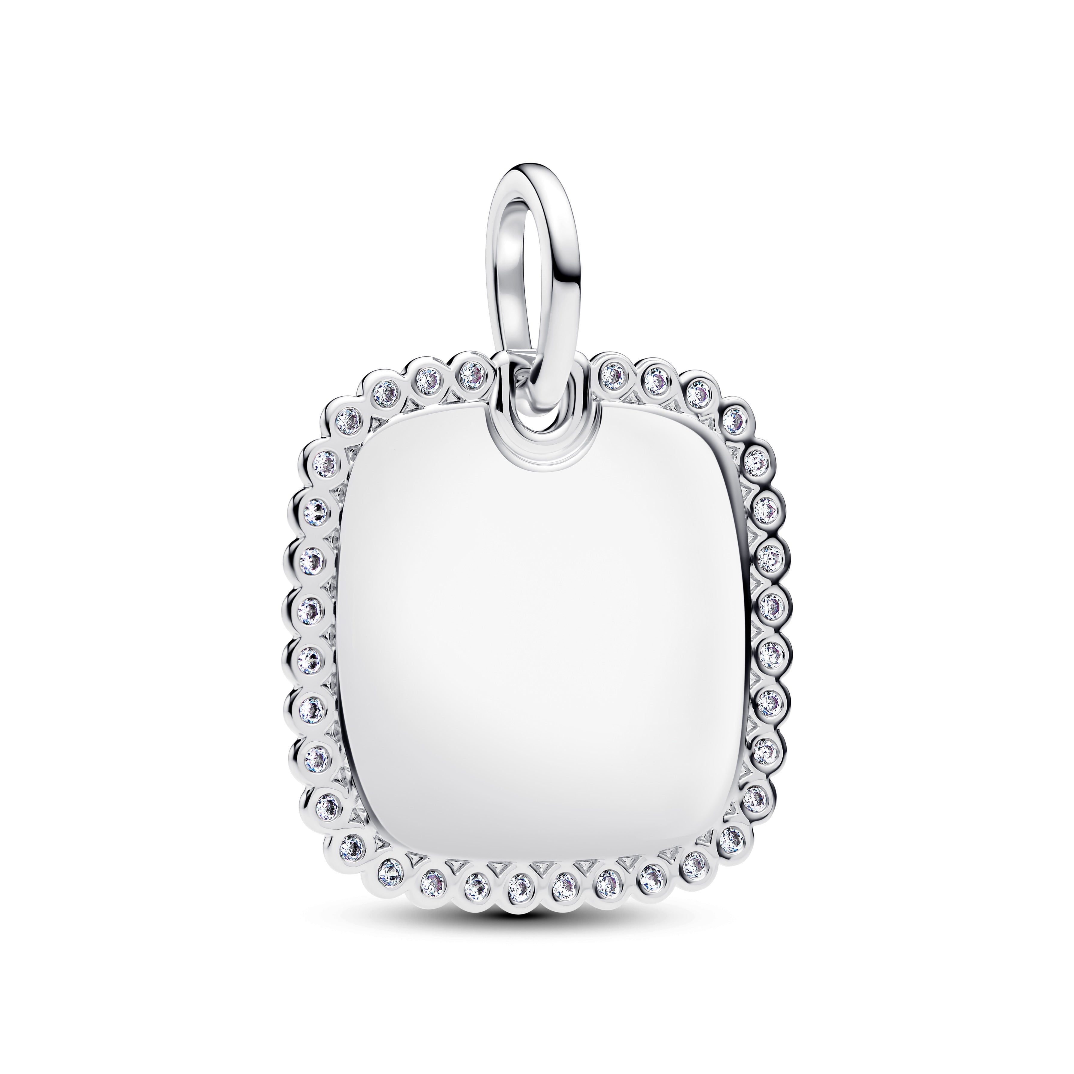 PANDORA Engravable Square Tag Pendant Cubic Zirconia Charms Bracelet Charm Jewelry Gift