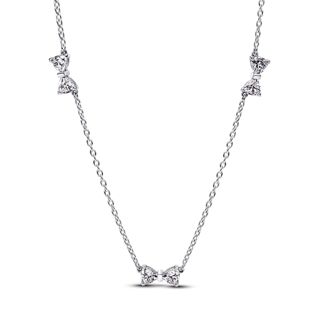 PANDORA Bow Station Chain Necklace Cubic Zirconia Silver Necklaces Pendant Necklace Jewelry Gift