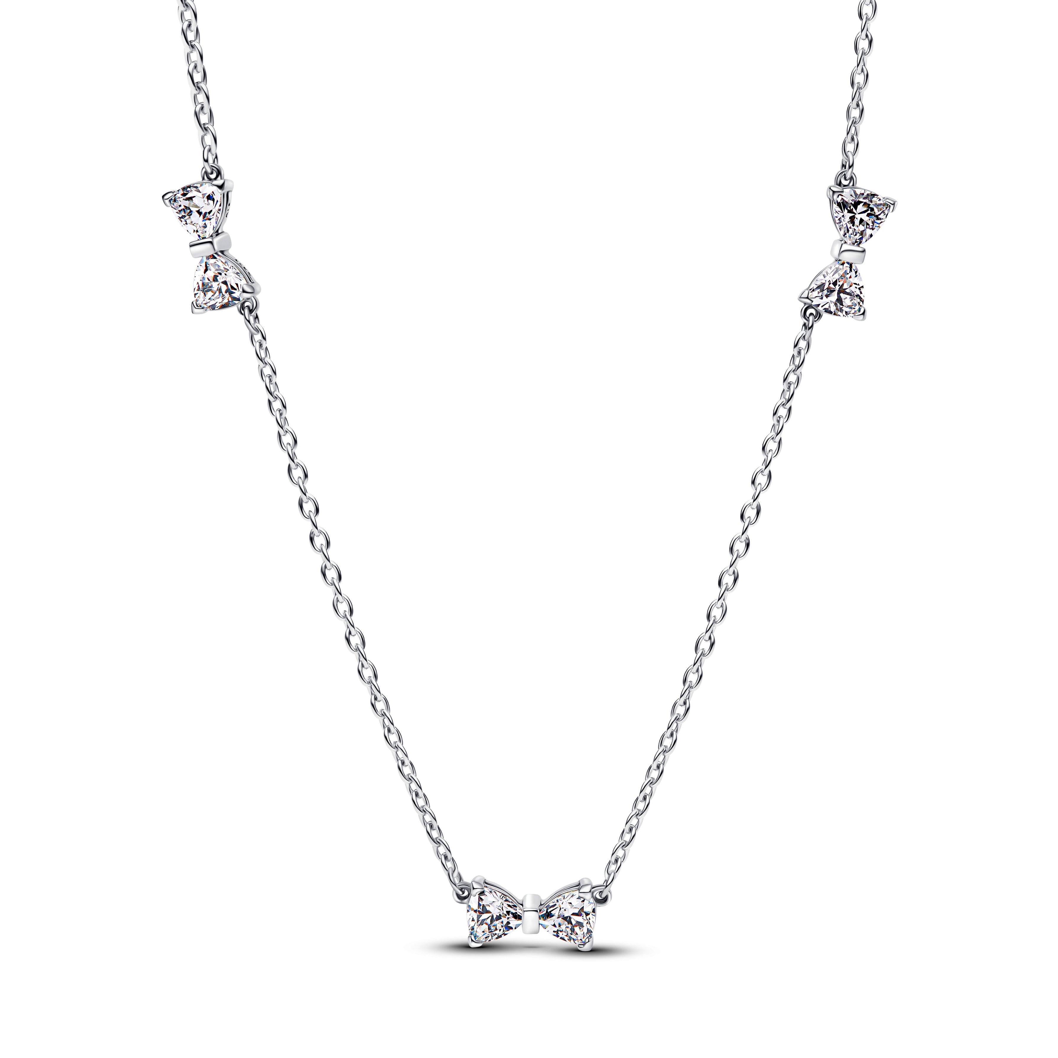PANDORA Bow Station Chain Necklace Cubic Zirconia Silver Necklaces Pendant Necklace Jewelry Gift