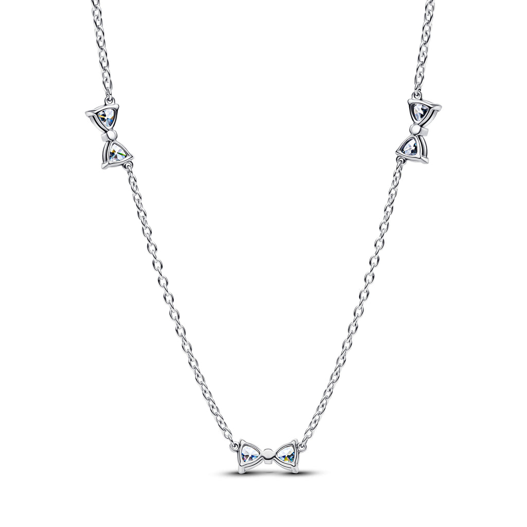 PANDORA Bow Station Chain Necklace Cubic Zirconia Silver Necklaces Pendant Necklace Jewelry Gift