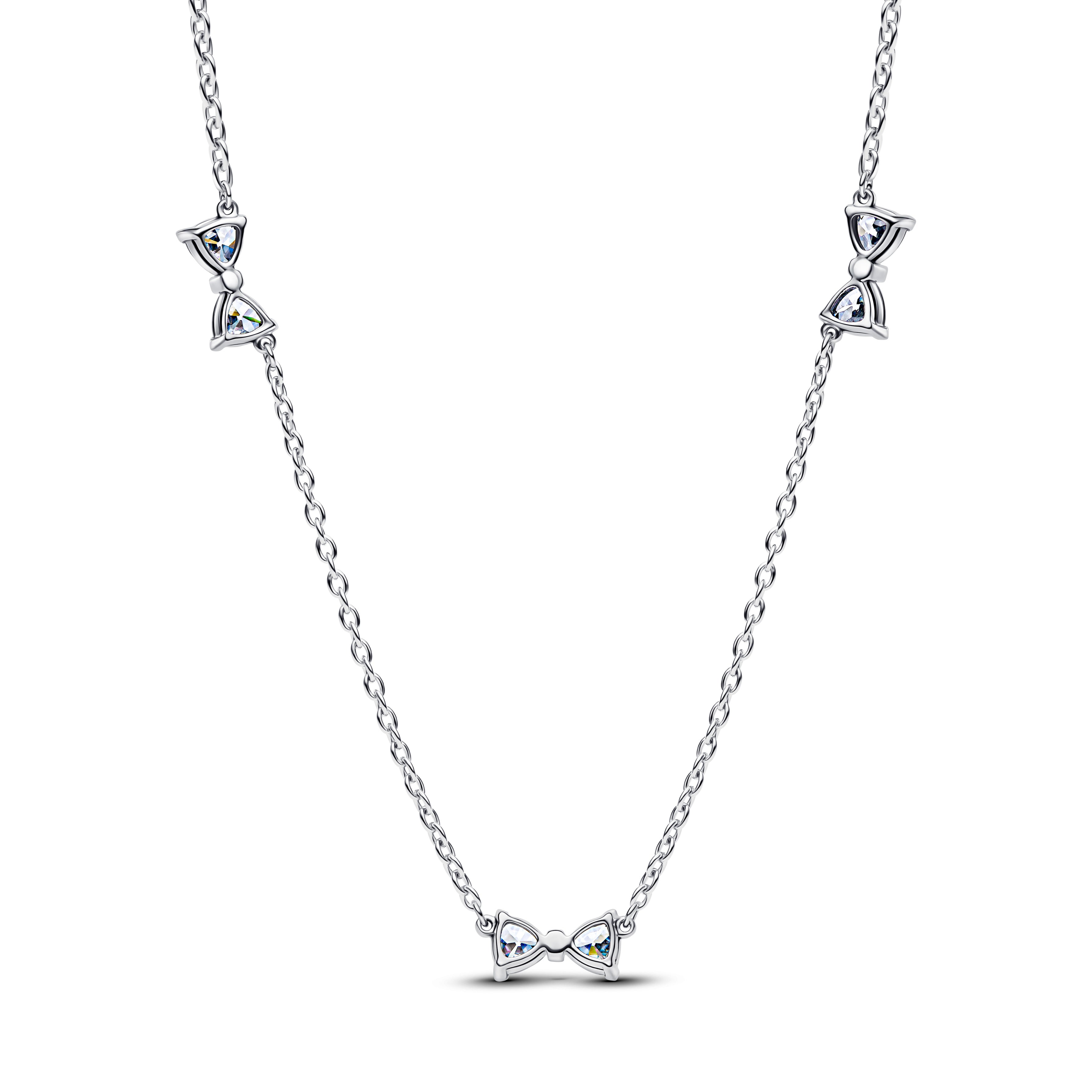 PANDORA Bow Station Chain Necklace Cubic Zirconia Silver Necklaces Pendant Necklace Jewelry Gift