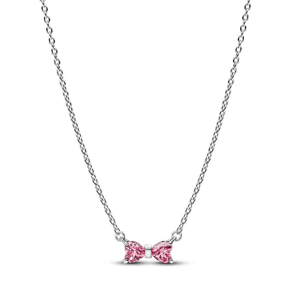 PANDORA Bow Pendant Necklace Cubic Zirconia Pink Necklaces Jewelry Gift