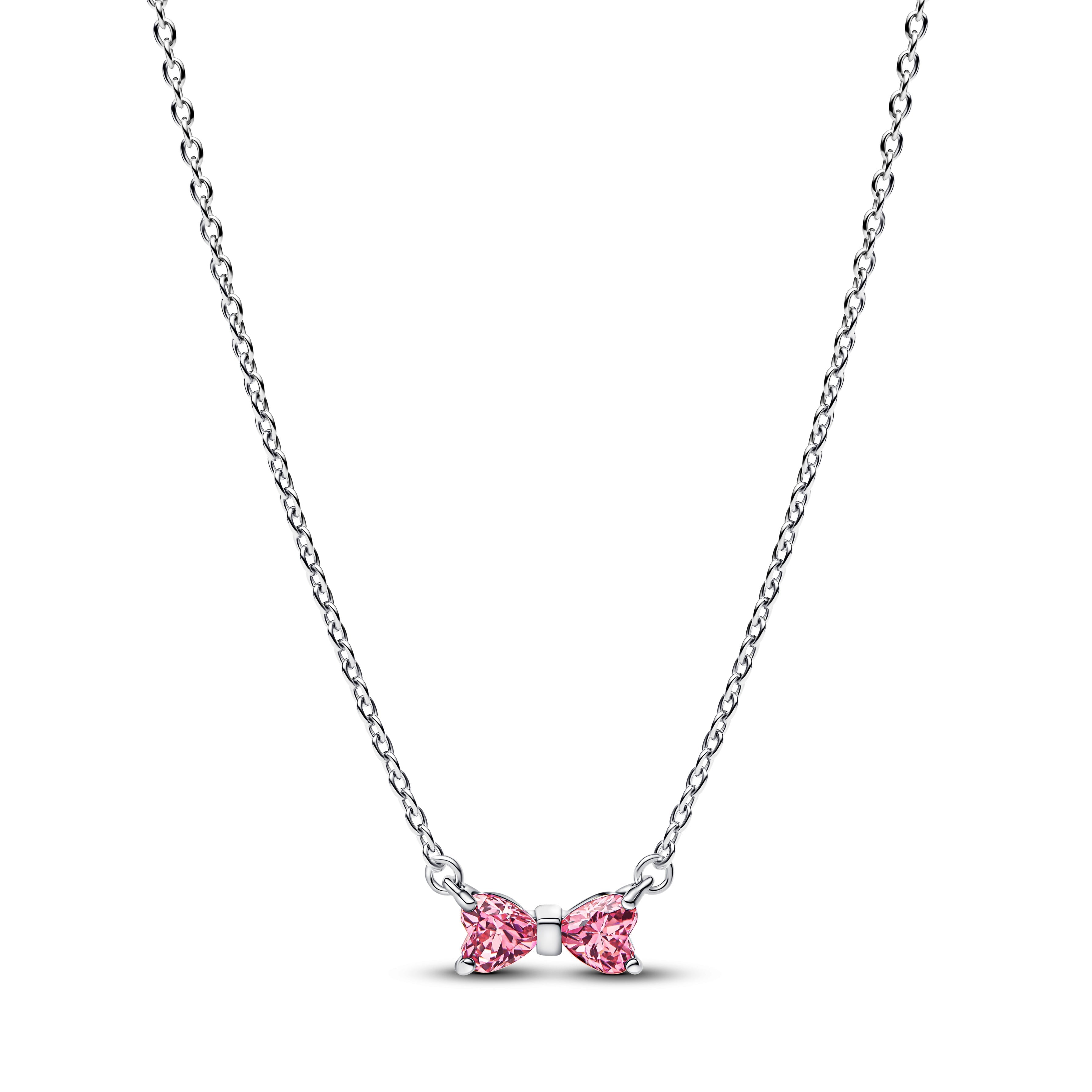 PANDORA Bow Pendant Necklace Cubic Zirconia Pink Necklaces Jewelry Gift