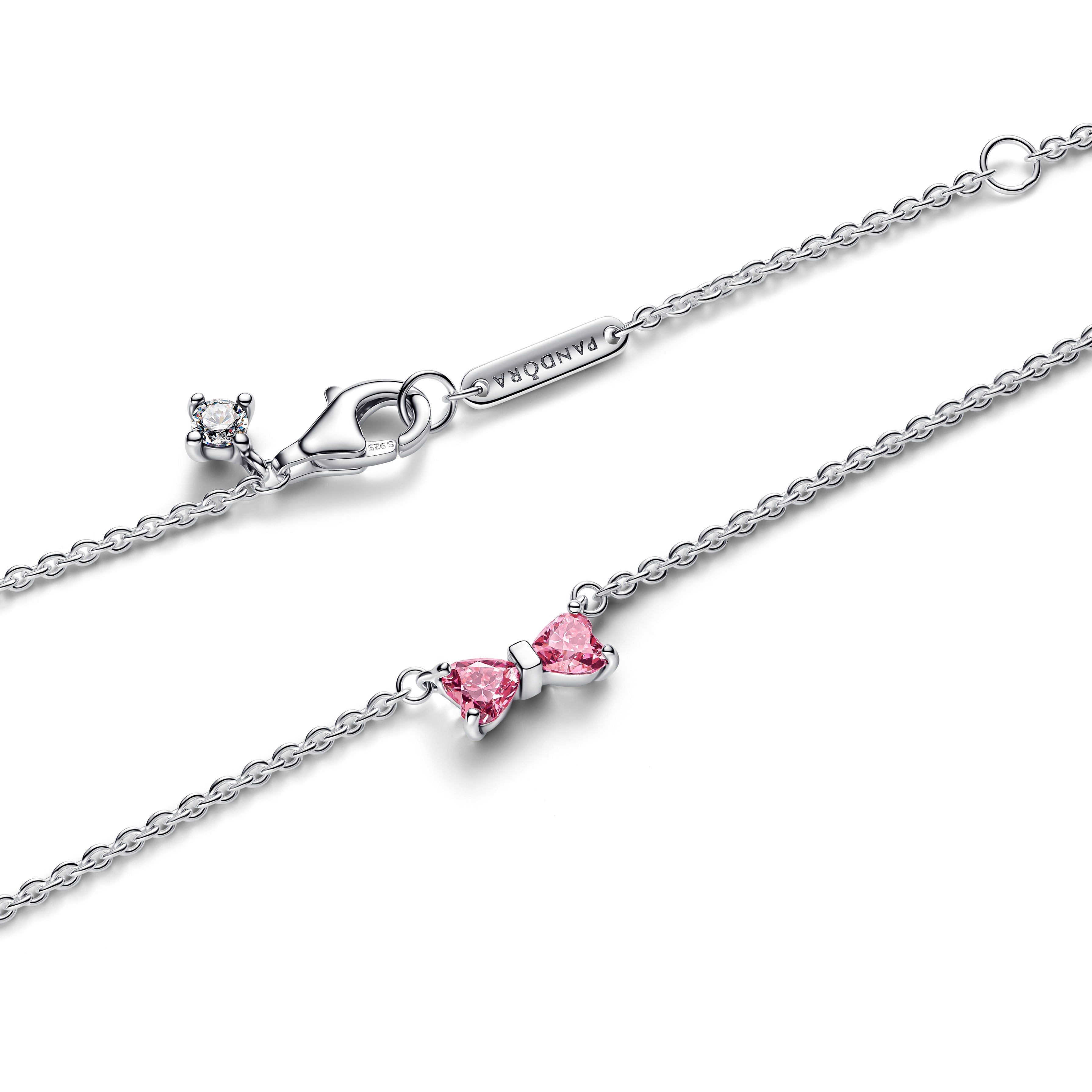PANDORA Bow Pendant Necklace Cubic Zirconia Pink Necklaces Jewelry Gift