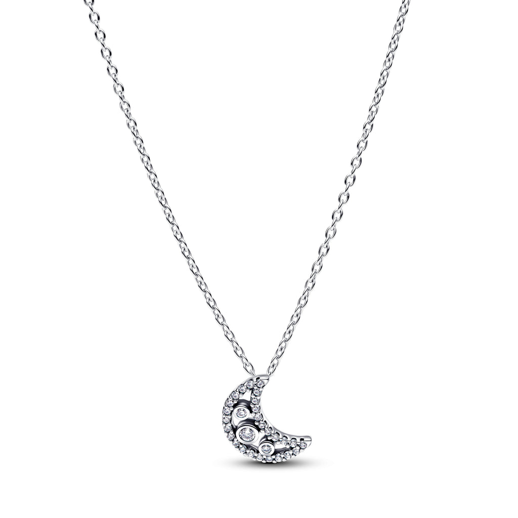 PANDORA Crescent Moon Pendant Necklace Cubic Zirconia Silver Necklaces Jewelry Gift