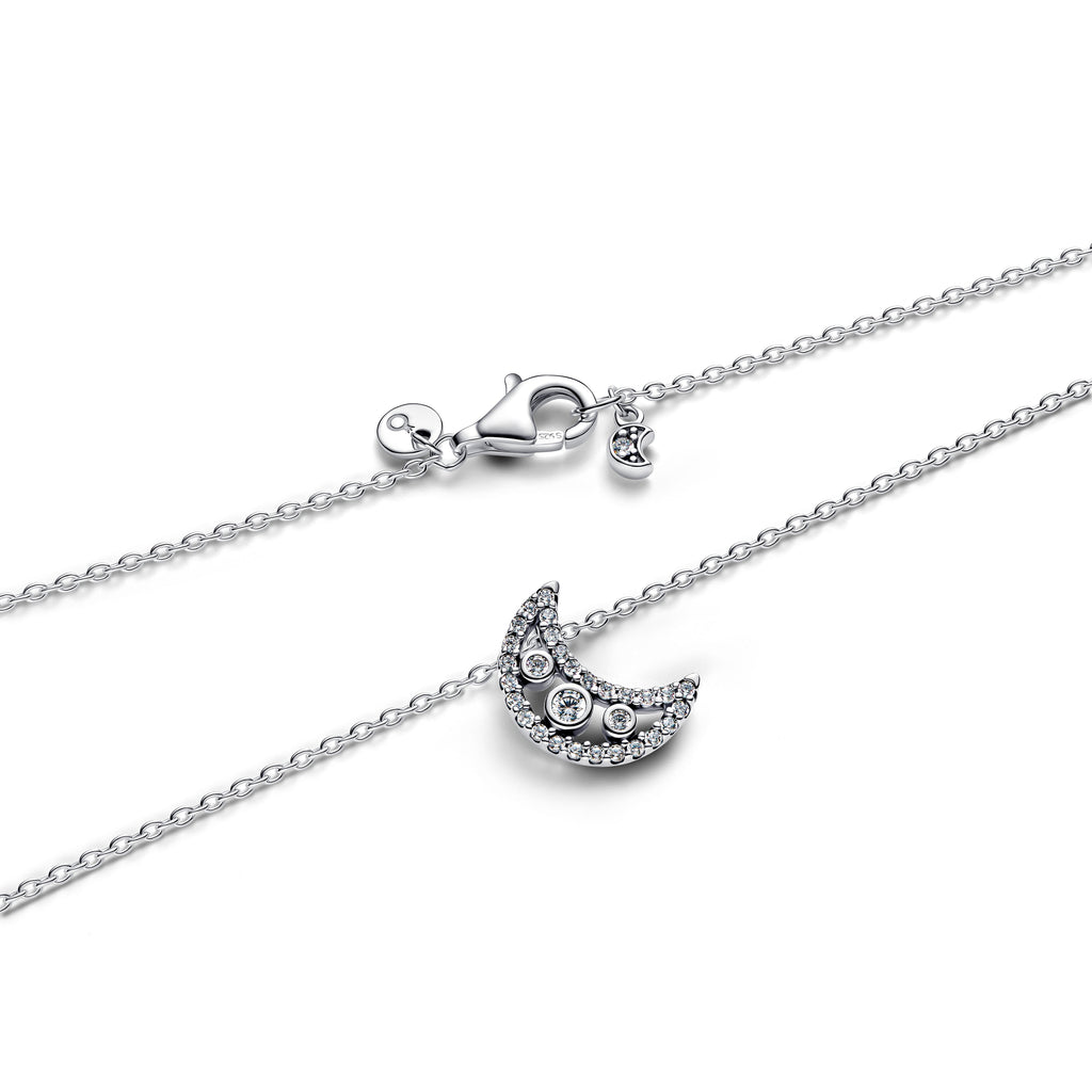 PANDORA Crescent Moon Pendant Necklace Cubic Zirconia Silver Necklaces Jewelry Gift