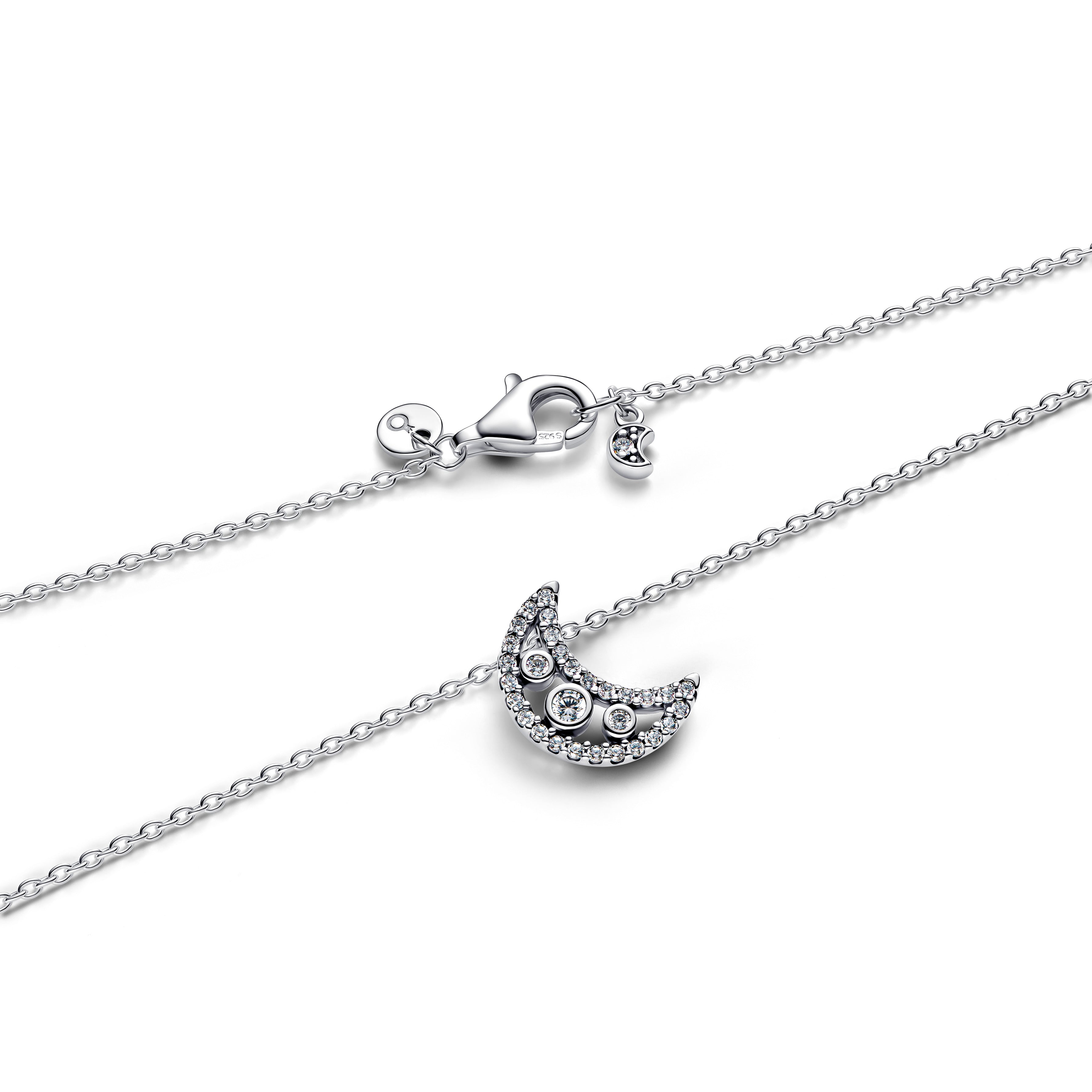PANDORA Crescent Moon Pendant Necklace Cubic Zirconia Silver Necklaces Jewelry Gift