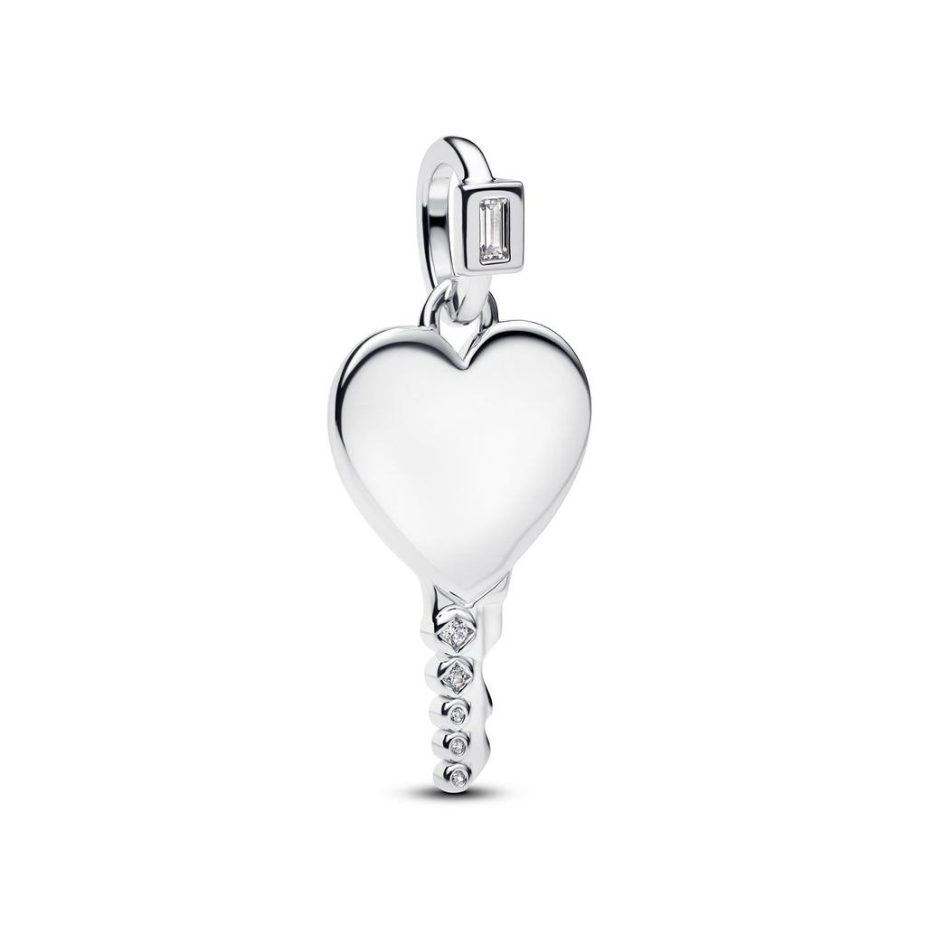 PANDORA Engravable Heart Key Pendant Cubic Zirconia Charms Bracelet Charm Jewelry Gift