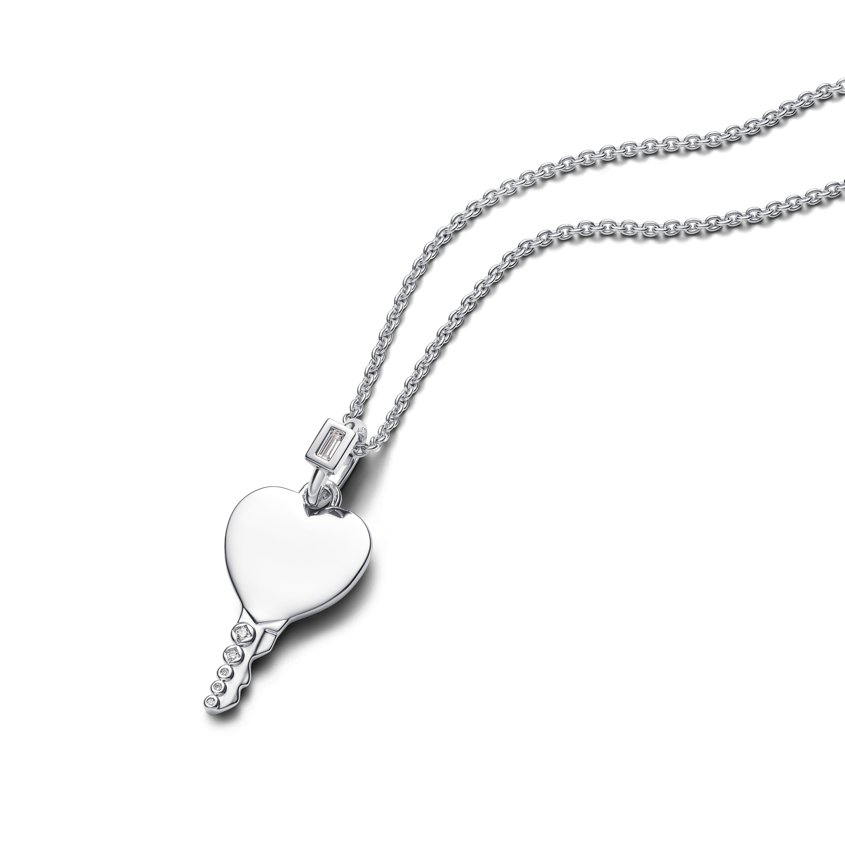 PANDORA Engravable Heart Key Pendant Cubic Zirconia Charms Bracelet Charm Jewelry Gift