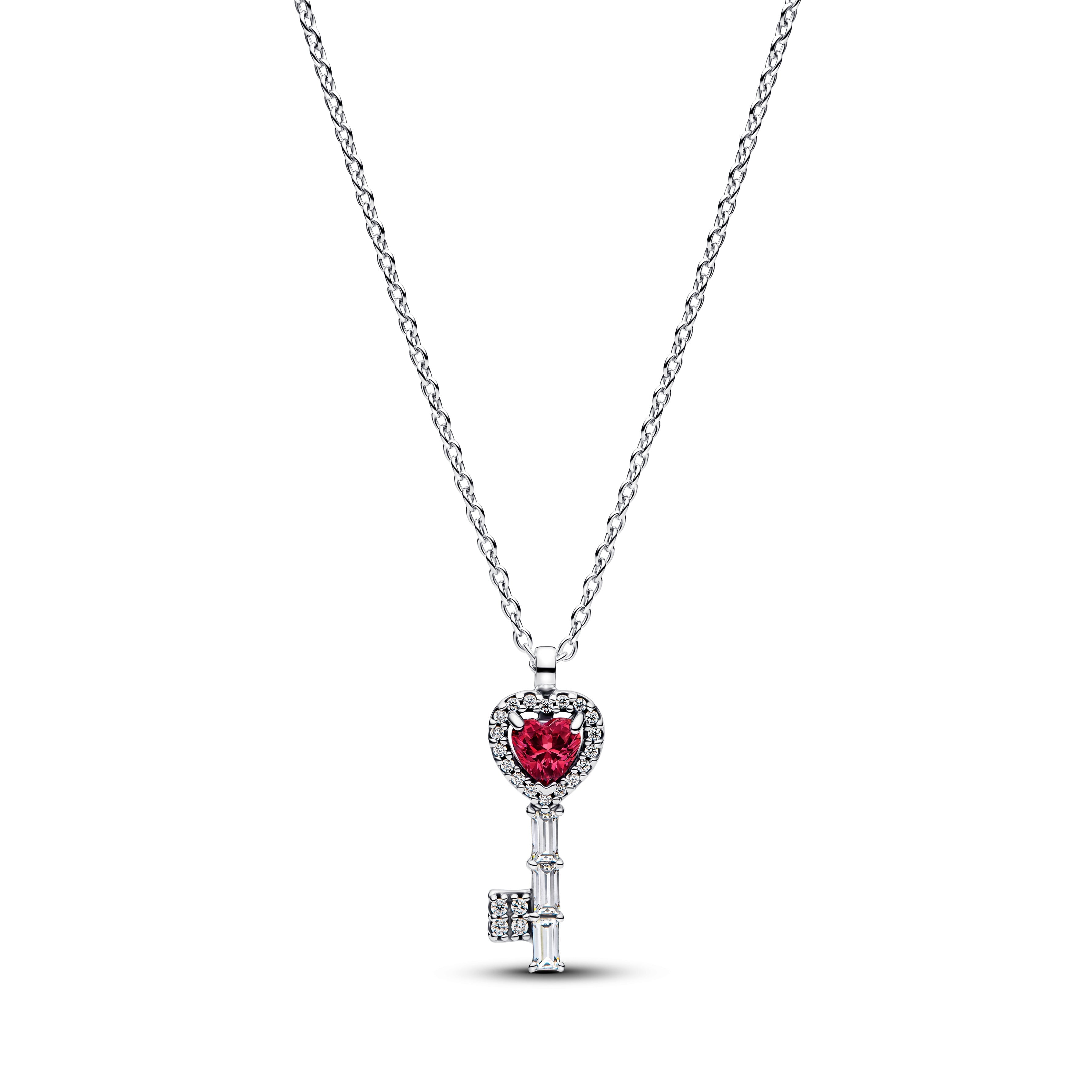 PANDORA Elevated Heart Key Collier Necklace Cubic Zirconia Red Necklaces Pendant Necklace Jewelry Gift