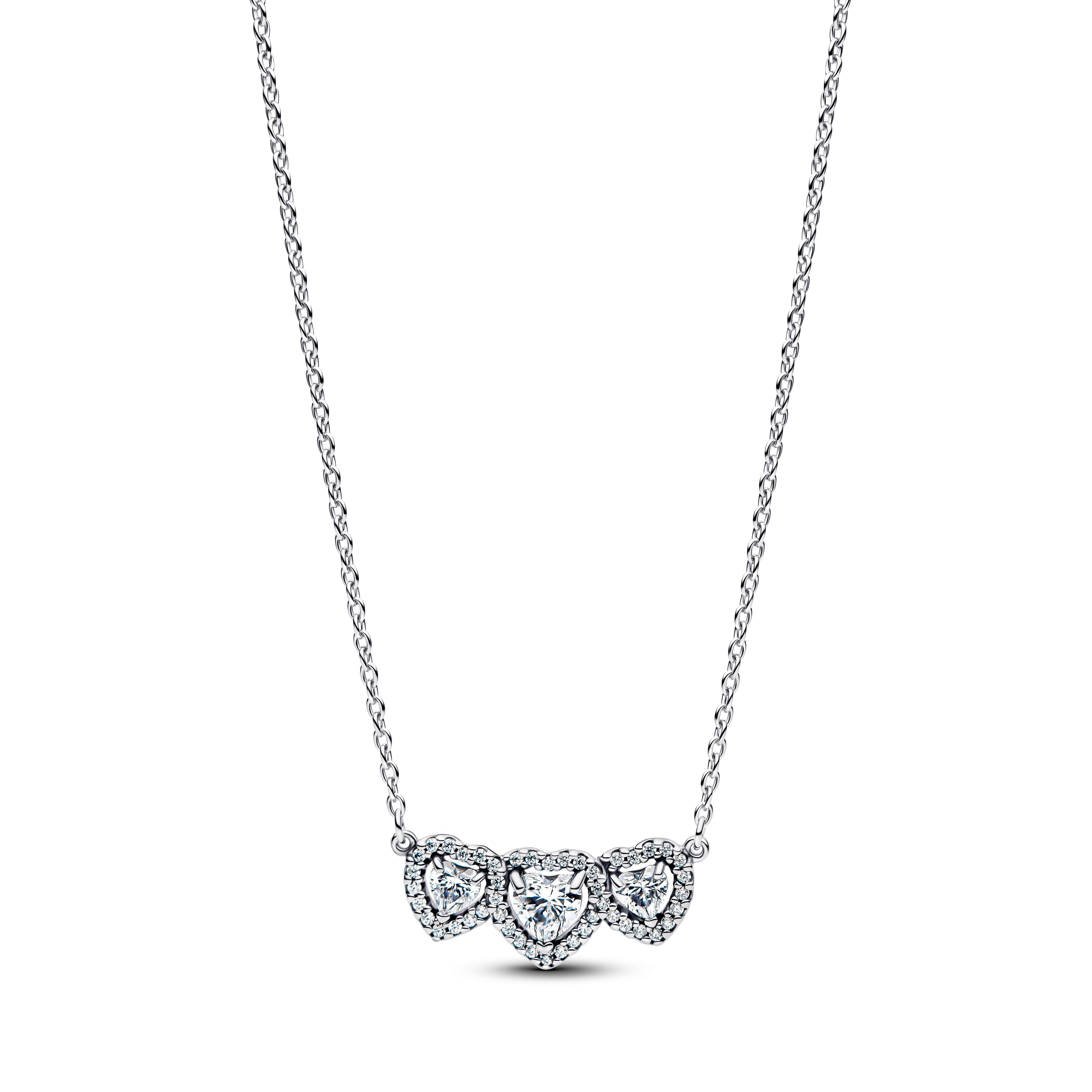 PANDORA Halo Heart Trilogy Collier Necklace Cubic Zirconia Necklaces Pendant Necklace Jewelry Gift