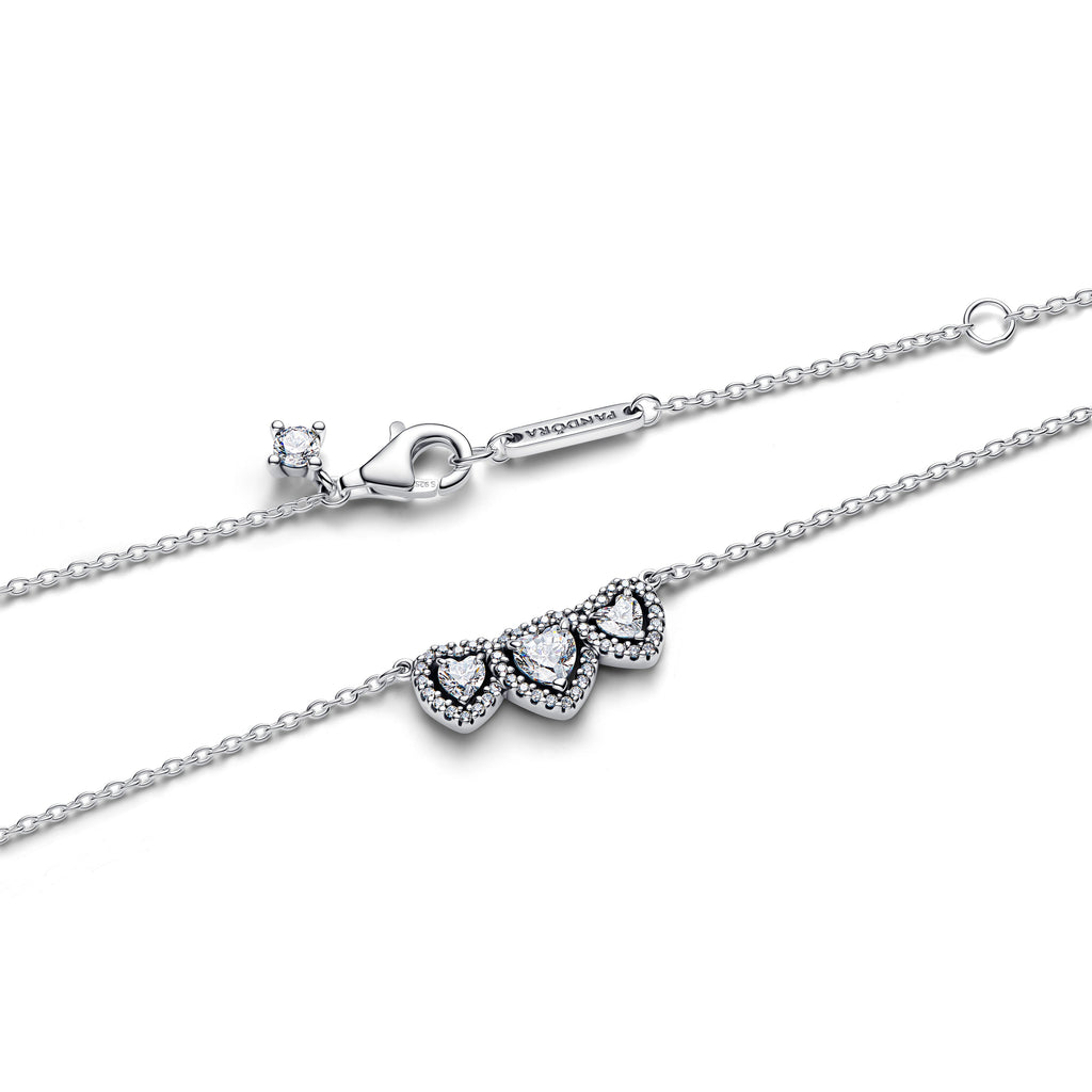PANDORA Halo Heart Trilogy Collier Necklace Cubic Zirconia Necklaces Pendant Necklace Jewelry Gift