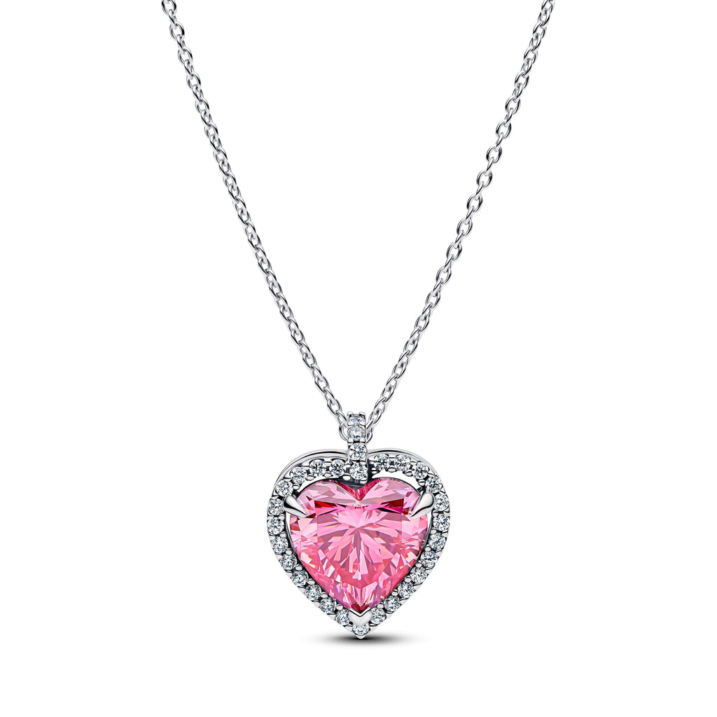 PANDORA Pink Halo Heart Collier Necklace Cubic Zirconia Necklaces Pendant Necklace Jewelry Gift