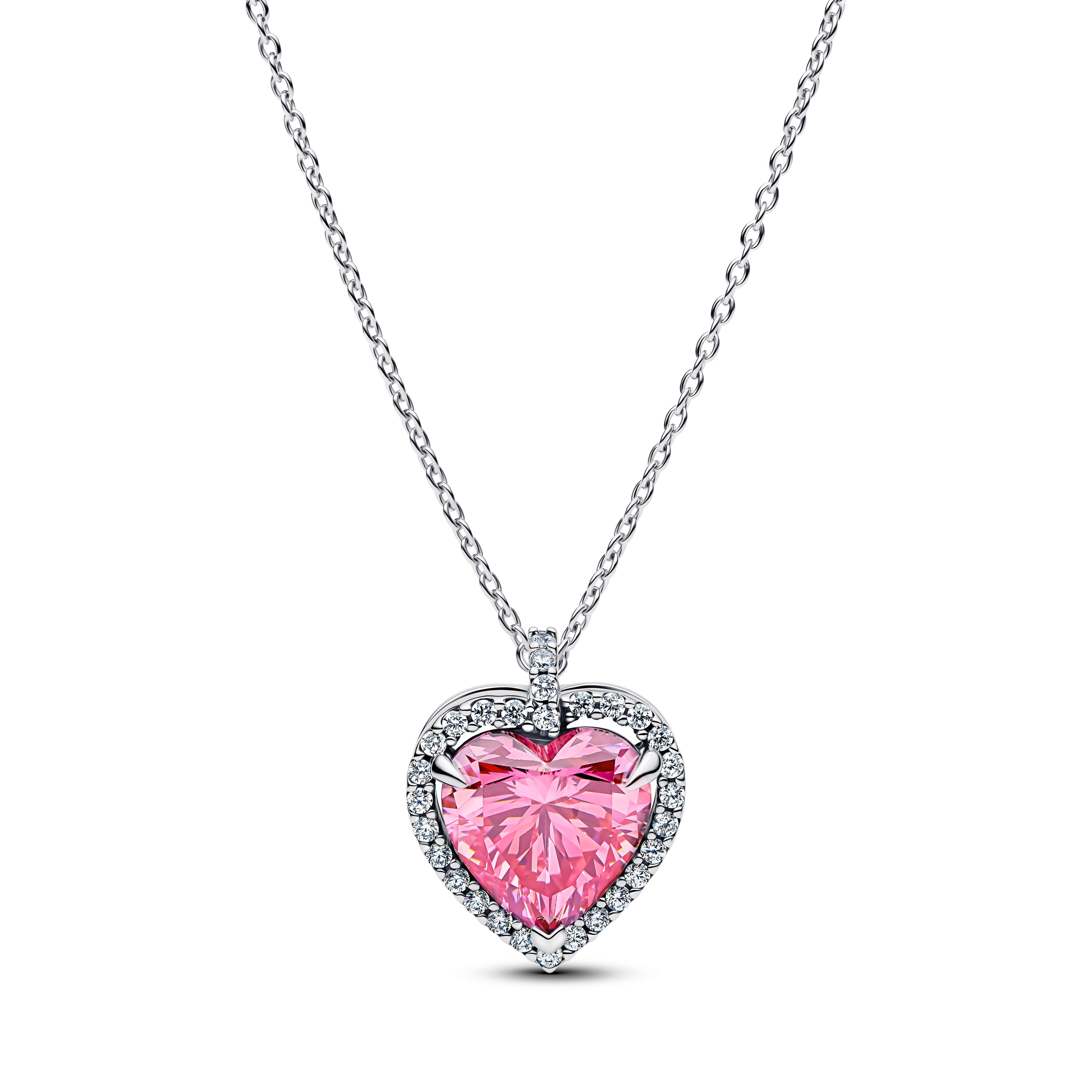 PANDORA Pink Halo Heart Collier Necklace Cubic Zirconia Necklaces Pendant Necklace Jewelry Gift