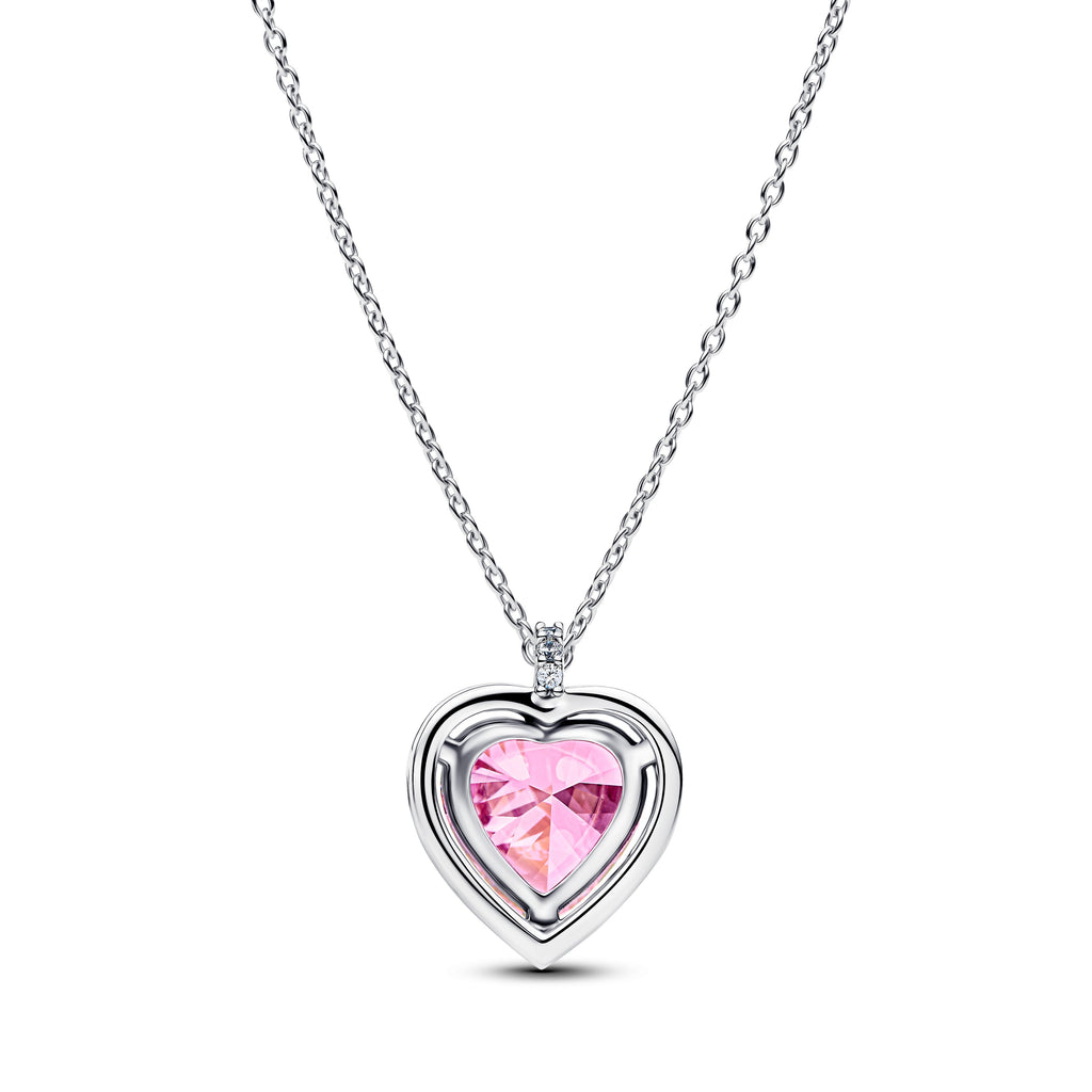 PANDORA Pink Halo Heart Collier Necklace Cubic Zirconia Necklaces Pendant Necklace Jewelry Gift