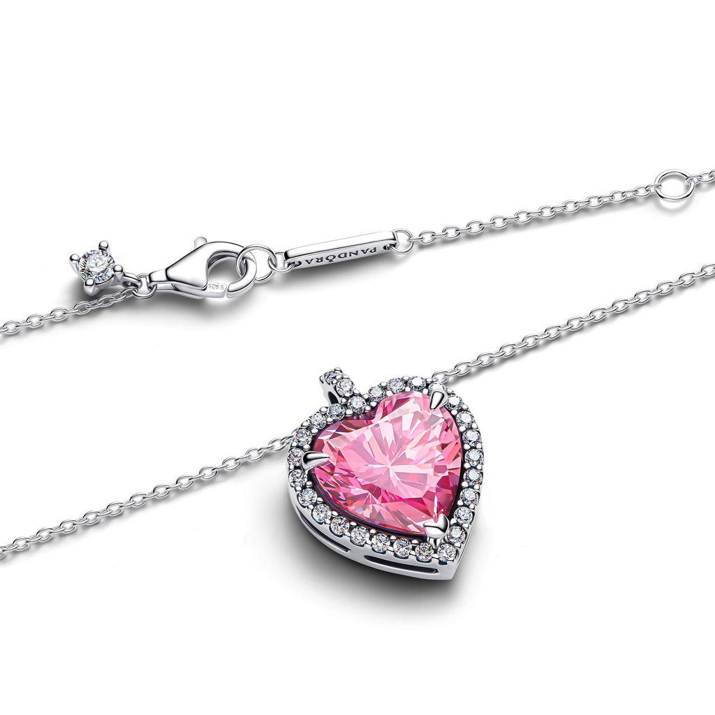 PANDORA Pink Halo Heart Collier Necklace Cubic Zirconia Necklaces Pendant Necklace Jewelry Gift