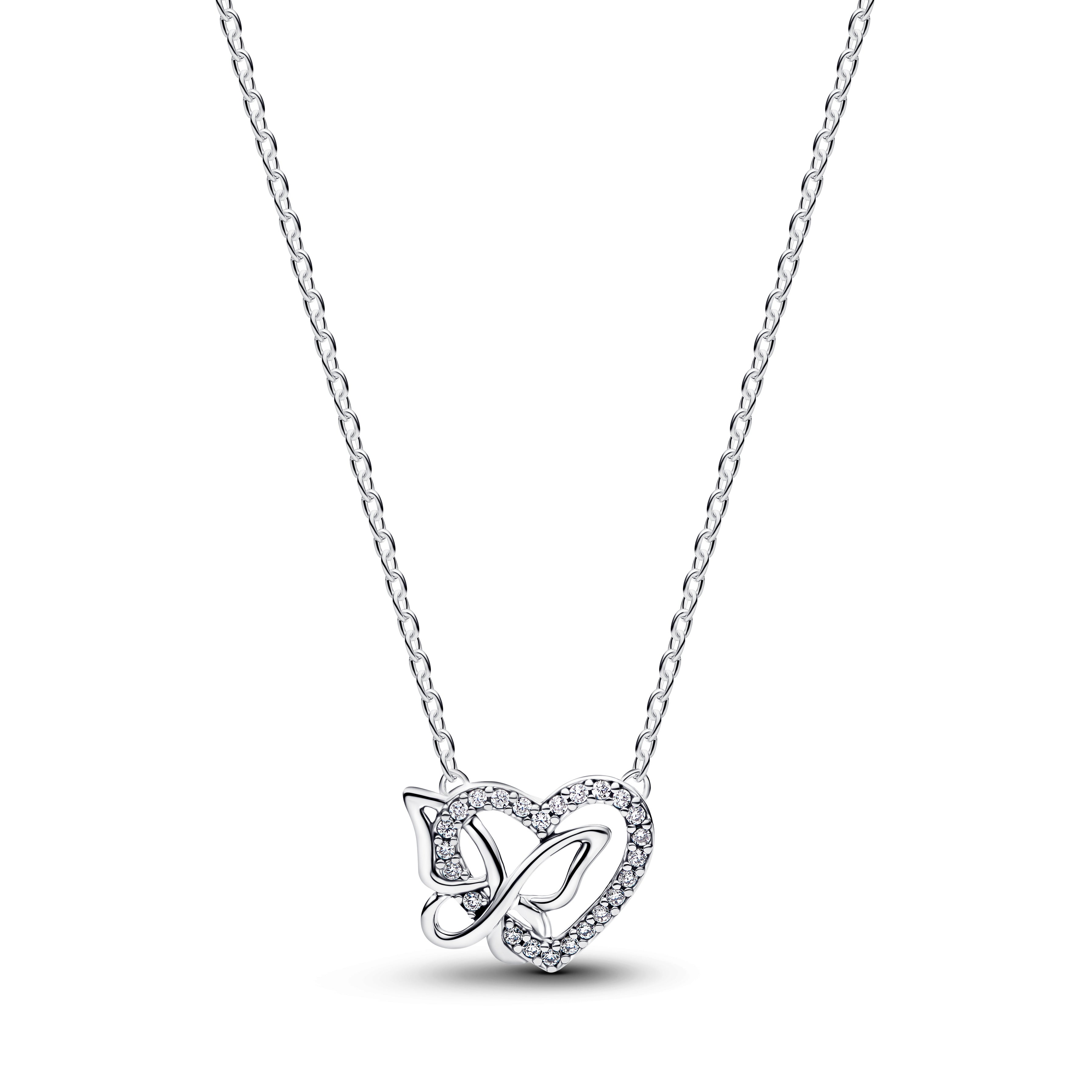 PANDORA Entwined Heart And Butterfly Pendant Necklace Cubic Zirconia Necklaces Jewelry Gift