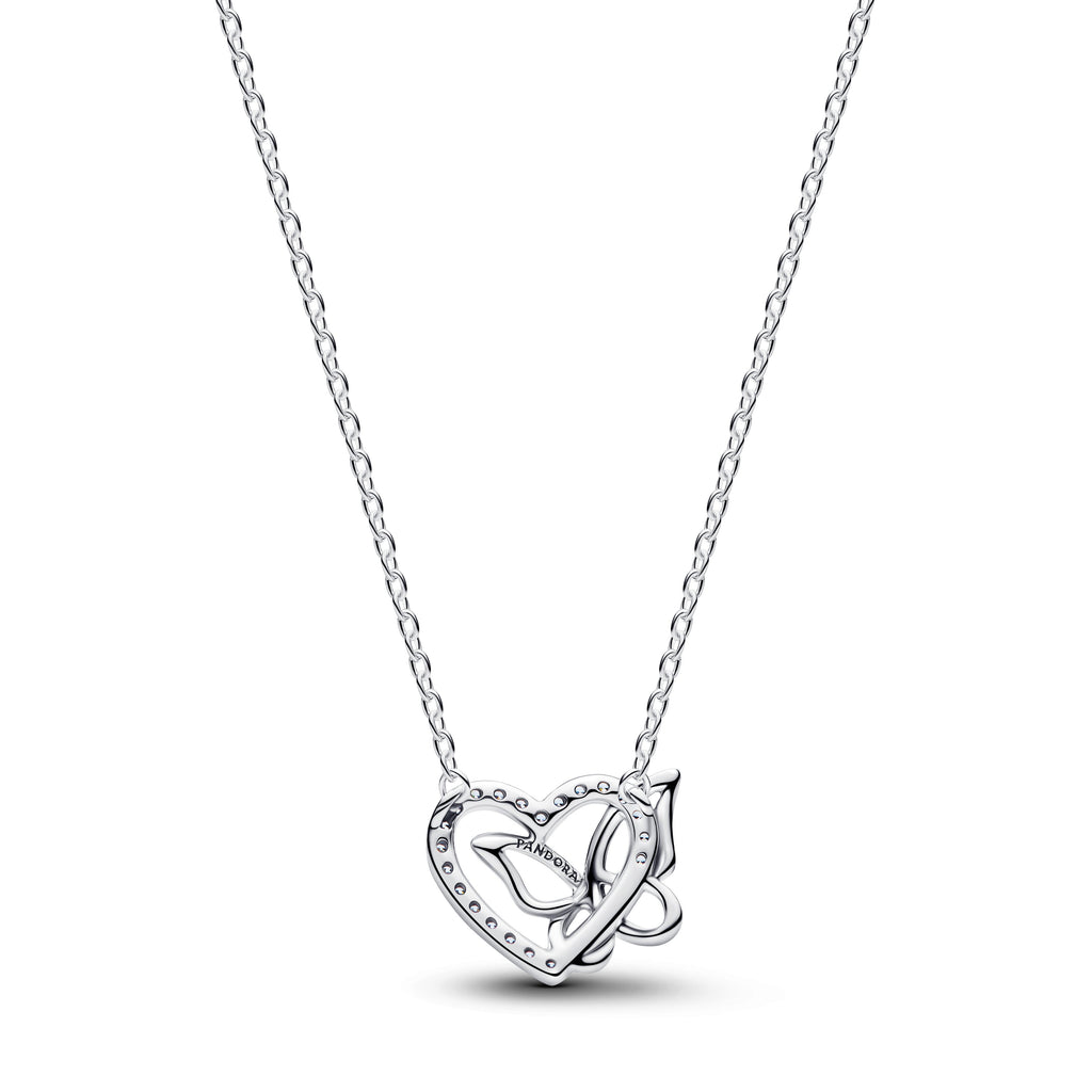 PANDORA Entwined Heart And Butterfly Pendant Necklace Cubic Zirconia Necklaces Jewelry Gift