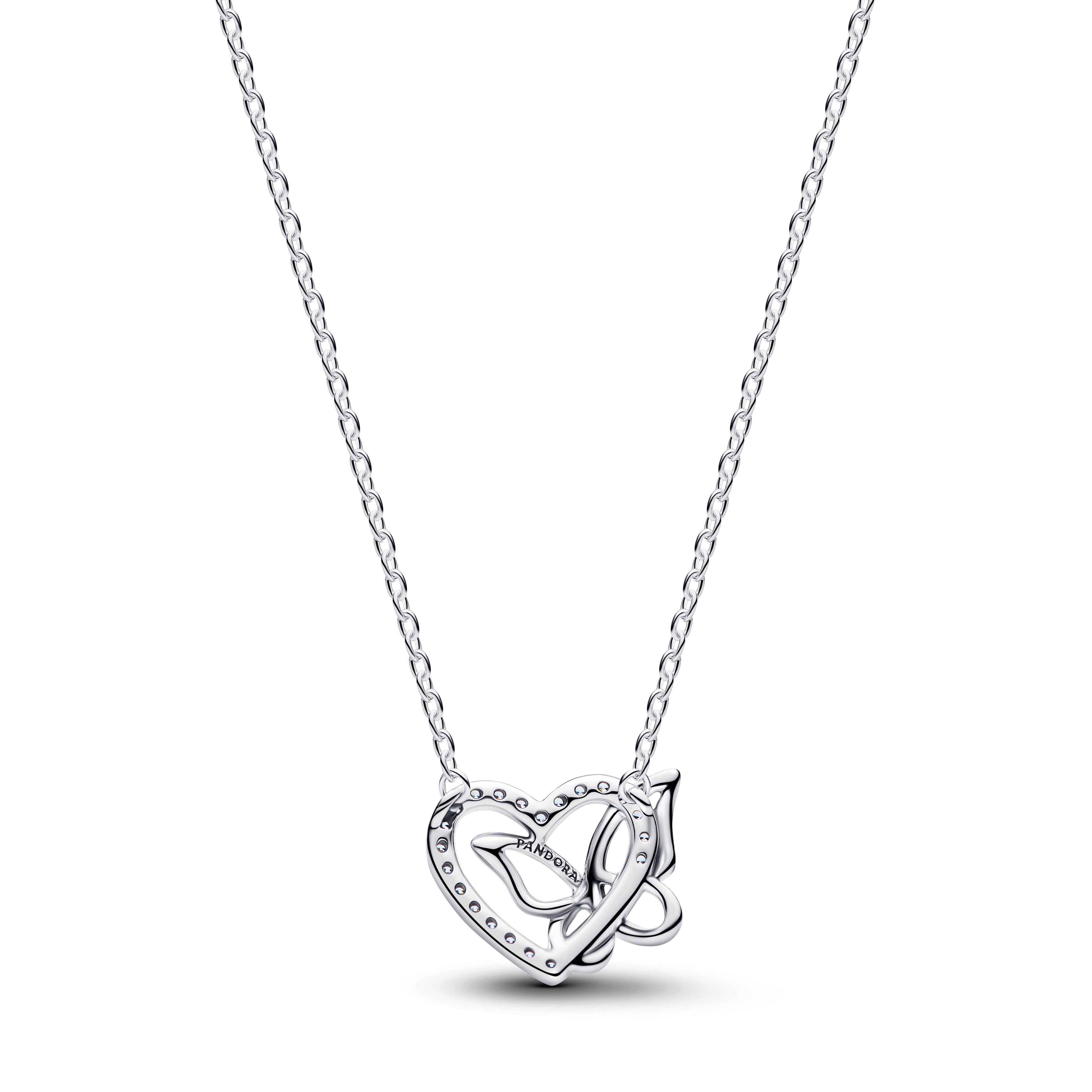 PANDORA Entwined Heart And Butterfly Pendant Necklace Cubic Zirconia Necklaces Jewelry Gift