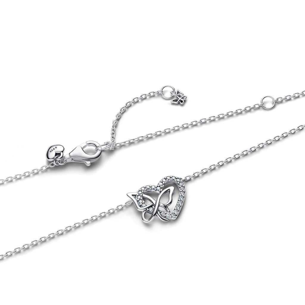 PANDORA Entwined Heart And Butterfly Pendant Necklace Cubic Zirconia Necklaces Jewelry Gift