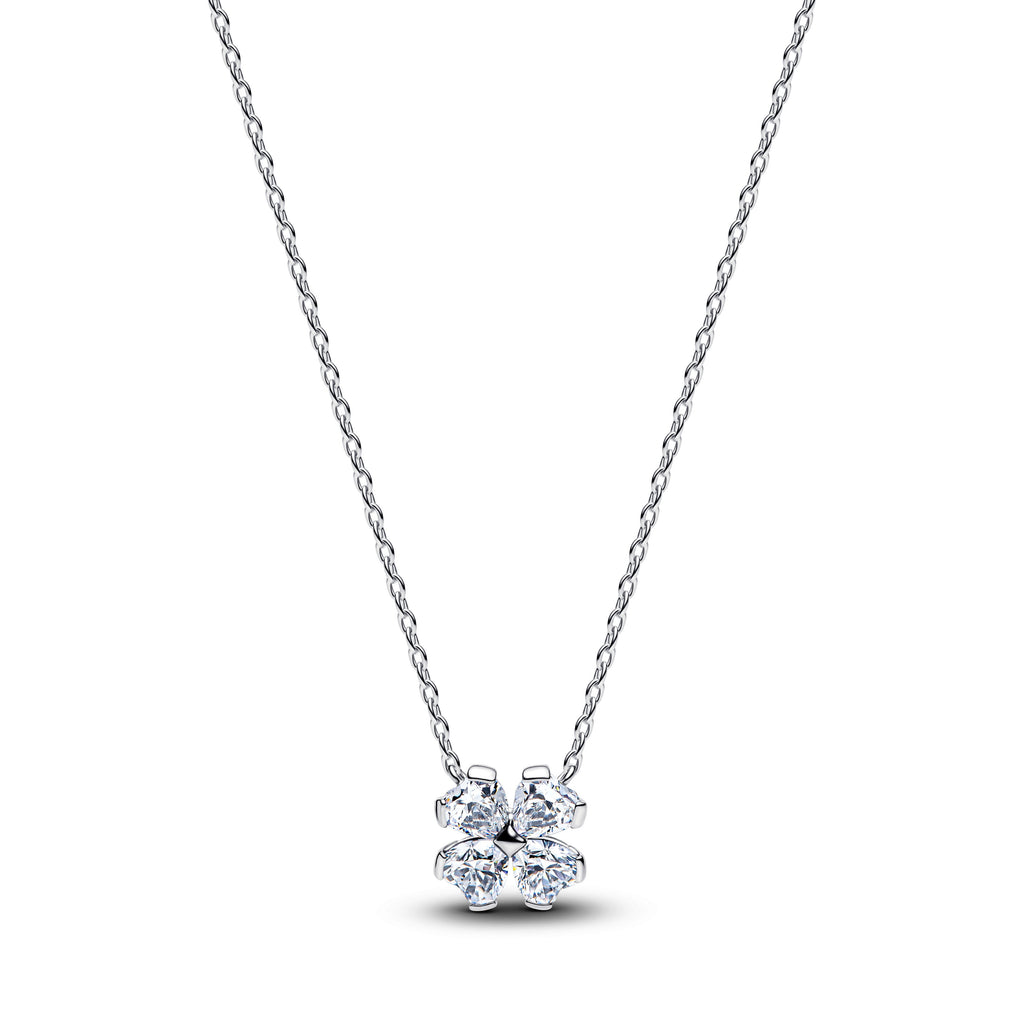 PANDORA Sparkling Lucky Clover Pendant Necklace Cubic Zirconia Four Leaf Clover Necklaces Jewelry Gift
