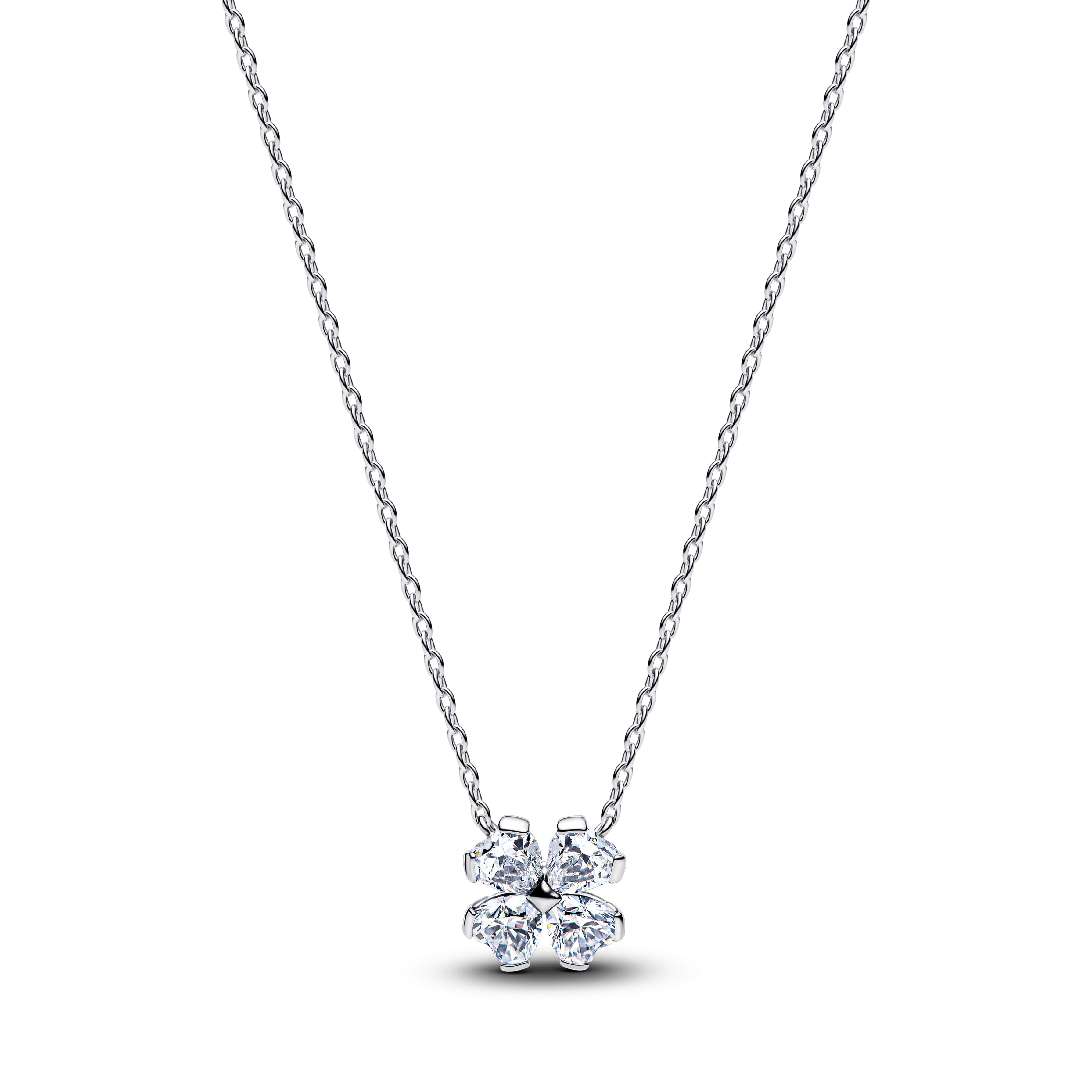 PANDORA Sparkling Lucky Clover Pendant Necklace Cubic Zirconia Four Leaf Clover Necklaces Jewelry Gift